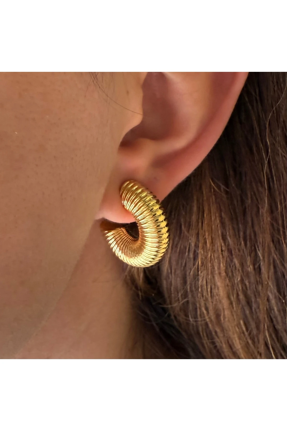 Altın Renk Çelik Özel Tasarım Halka Küpe