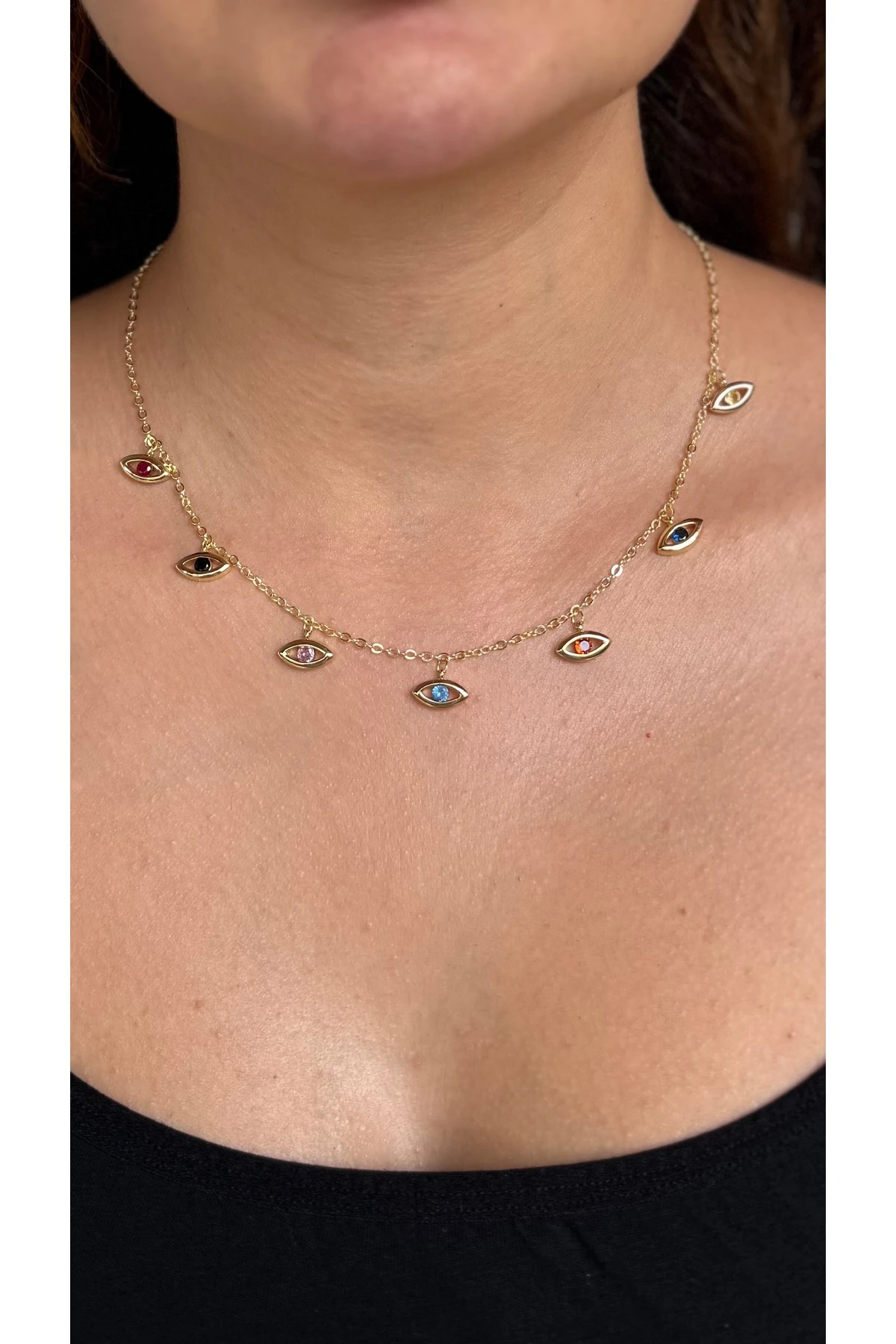 Kadın Çelik Nazar Göz Figürlü Kolye – Altın Renk