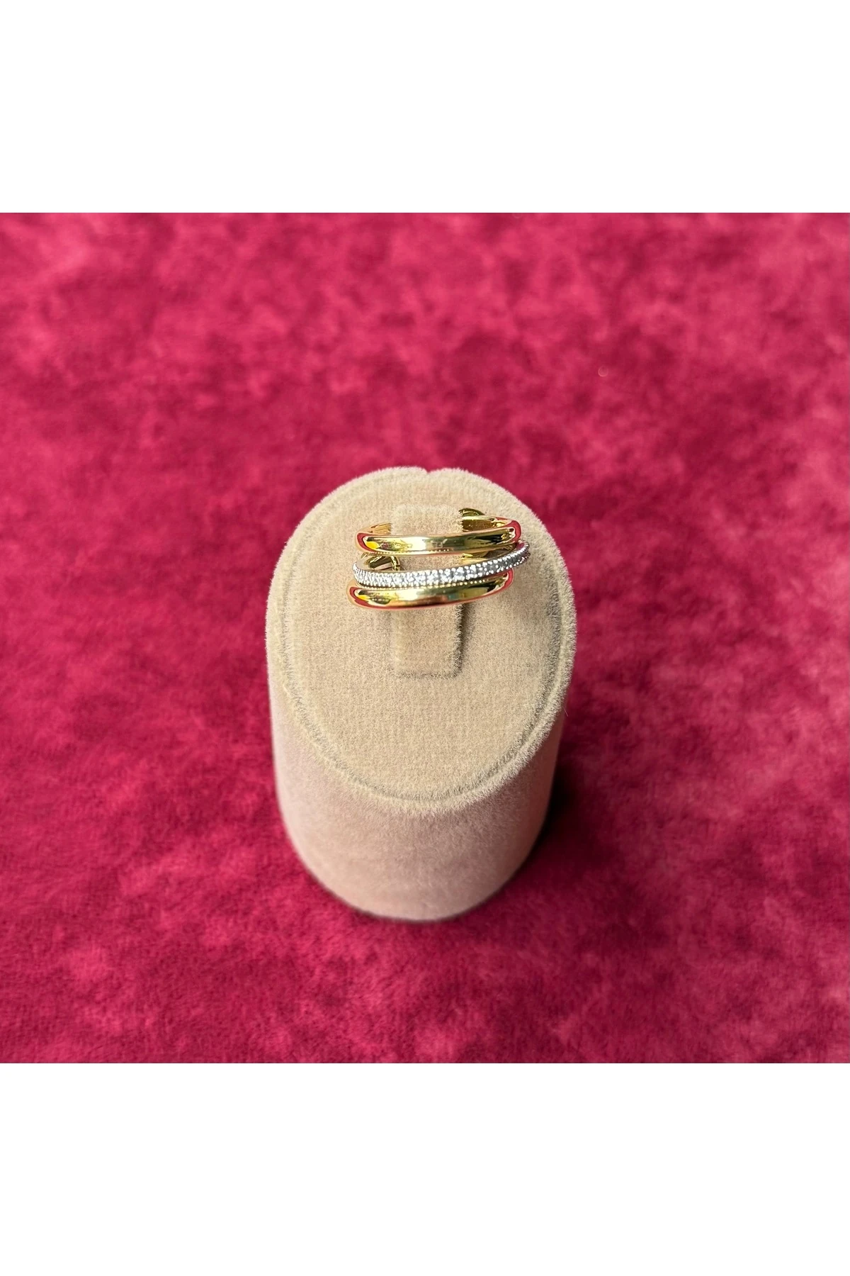 Taşlı Çift Renk Modern Tasarım Yüzük