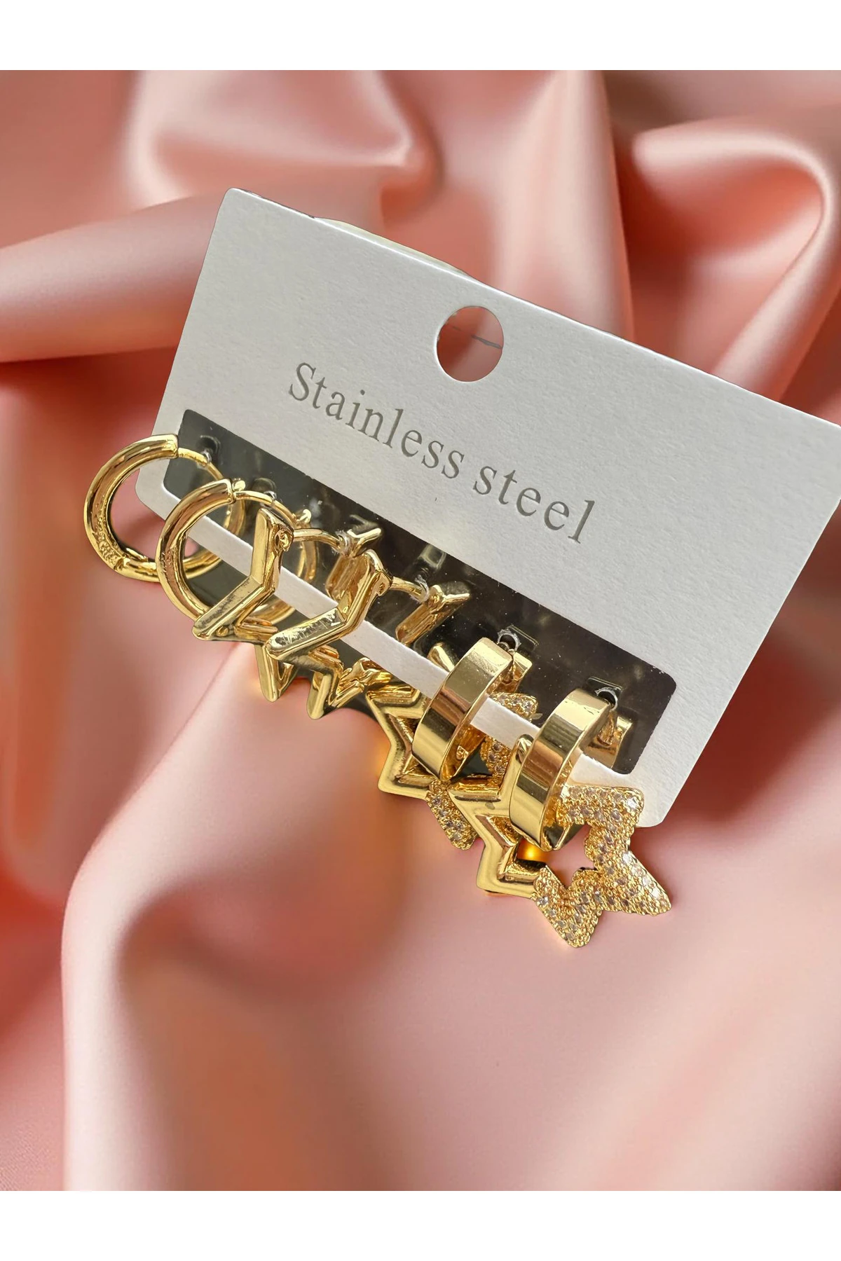 Altın Renk Yıldız ve Halka Küpe Seti (3’lü)