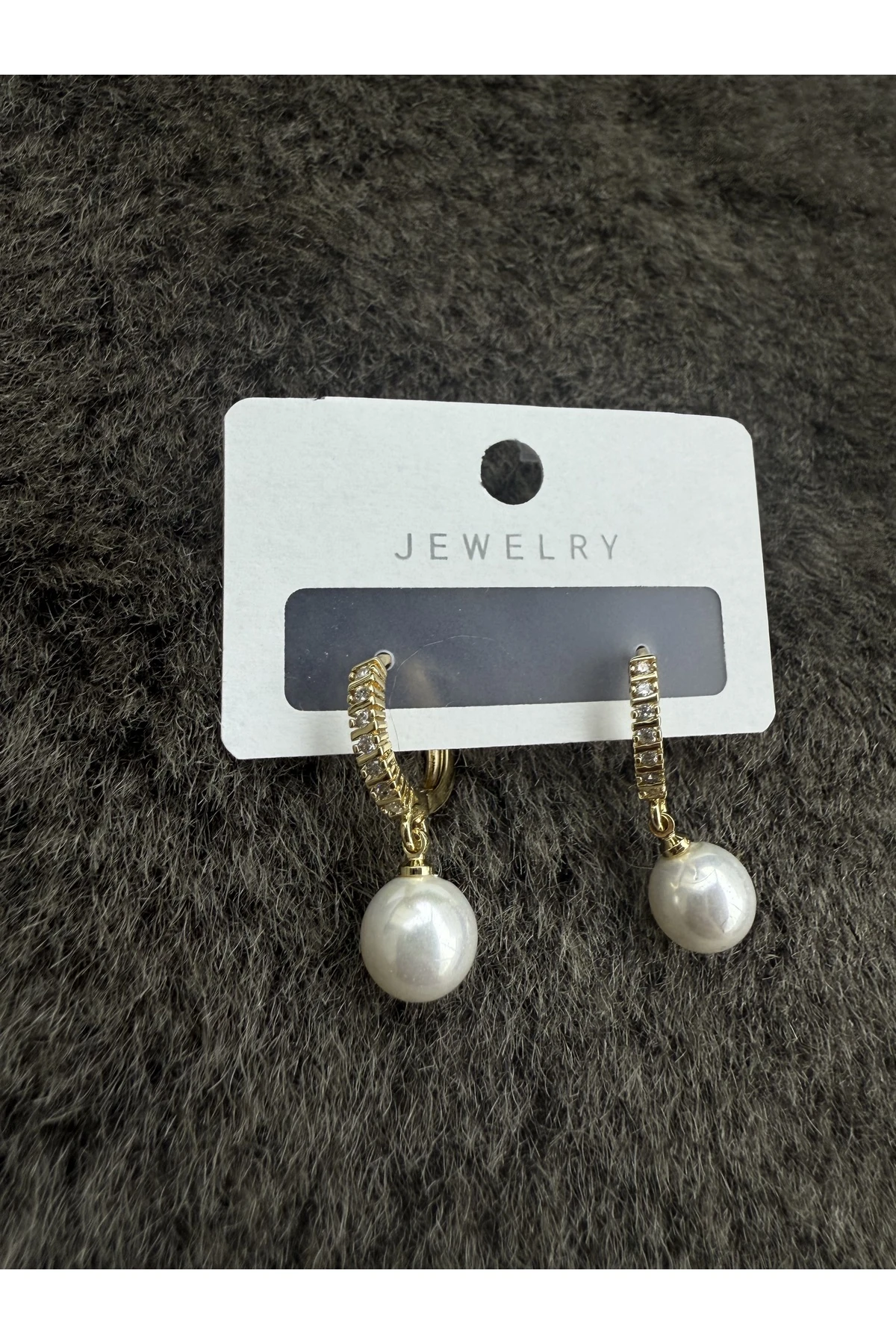 İncili Altın Renk Taşlı Çelik Küpe