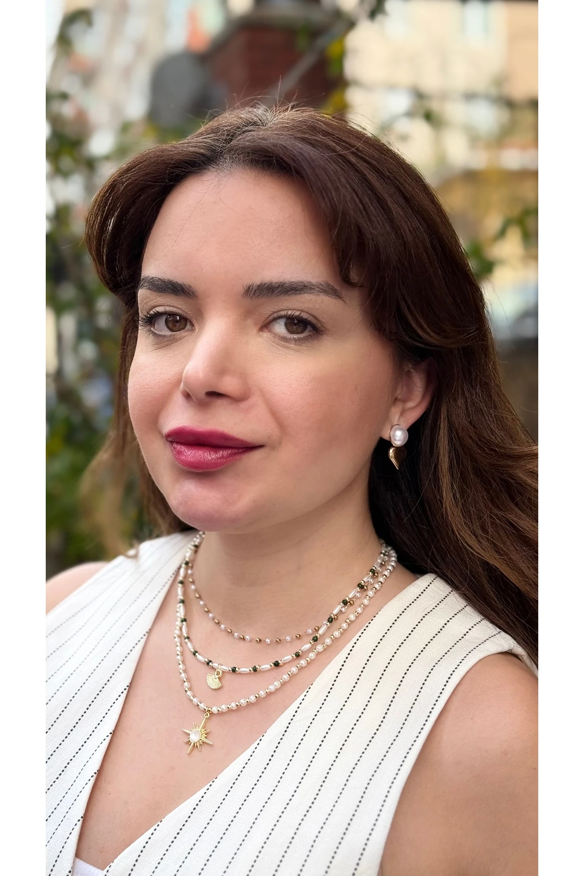 Kuzey Yıldızı Figürlü Yeşil Boncuklu İnci & Gold 3’lü Kolye Kombini