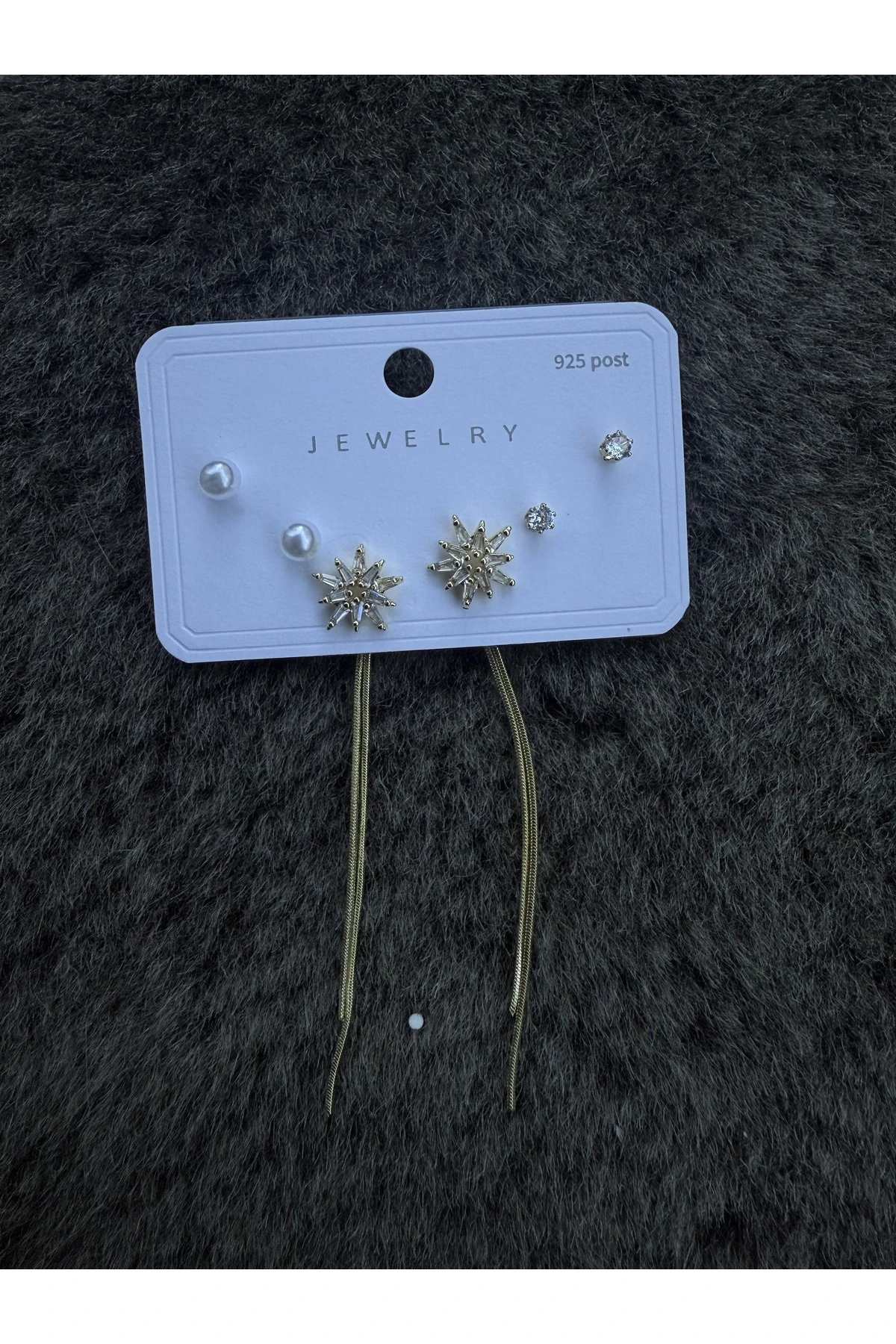 Altın Renk Yıldız & İnci Kombin Küpe Seti – 925 Ayar Çelik