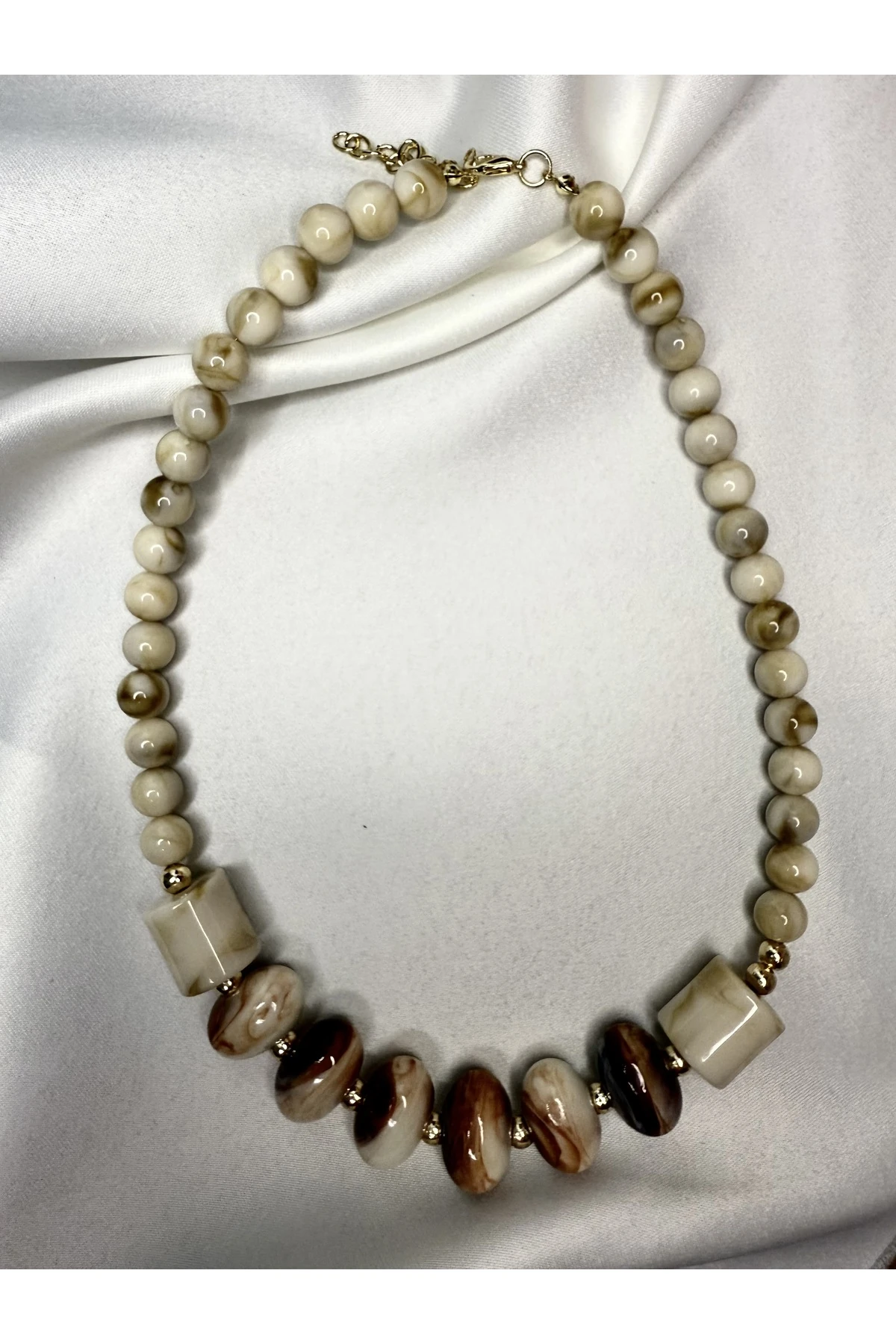 Doğal Taşlı Kahve Tonlarında Otantik Kolye