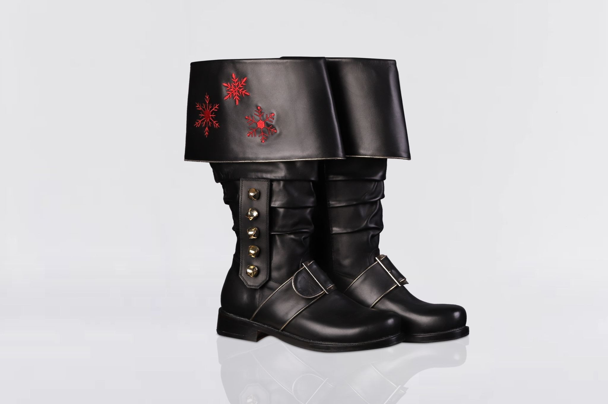 PROSANTASHOP Handmade Snowflakes Santa Claus Leather Boots, Wider Cuff