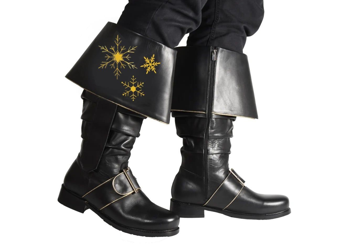 PROSANTASHOP Handmade Snowflakes Santa Claus Leather Boots, Wider Cuff