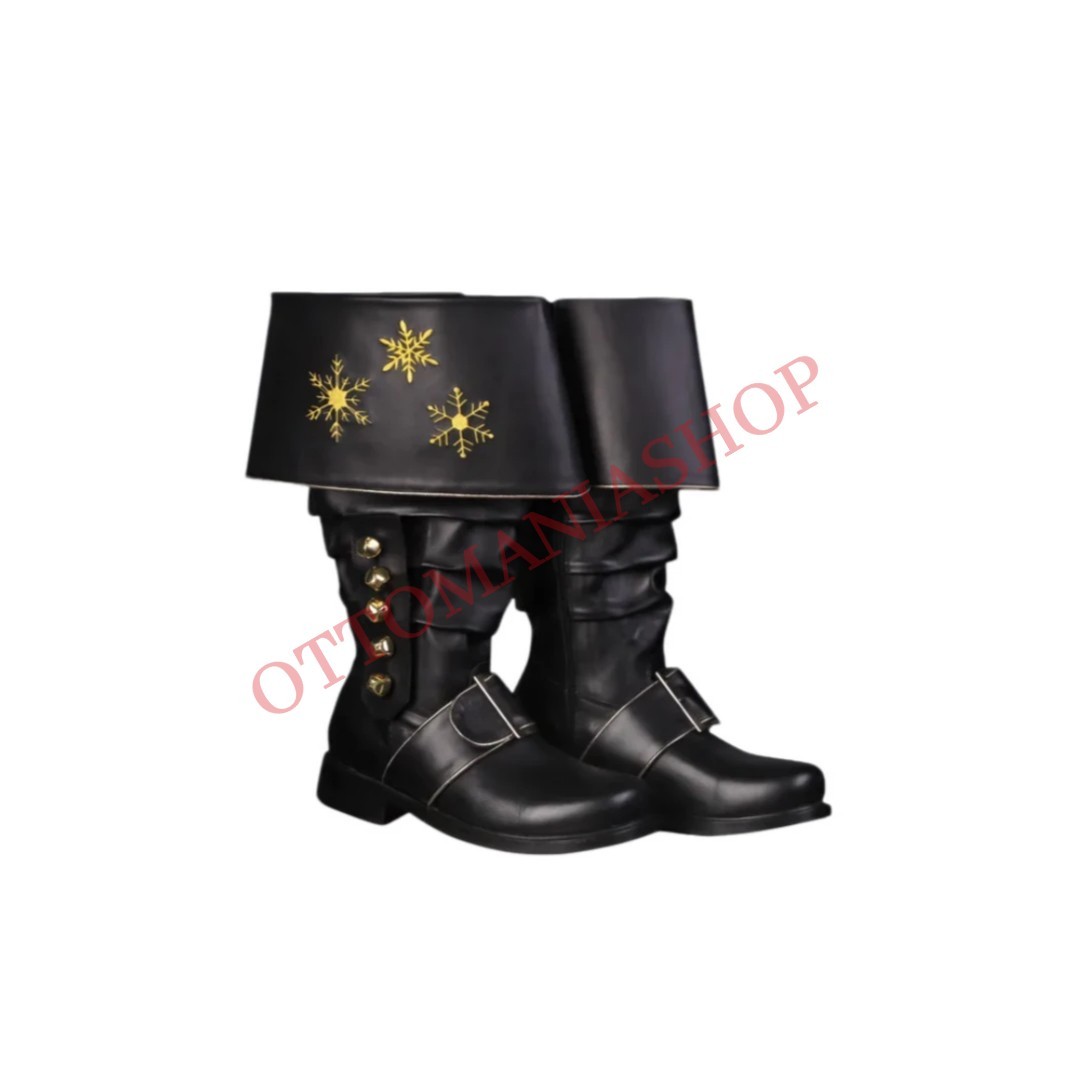 PROSANTASHOP Handmade Snowflakes Santa Claus Leather Boots, Wider Cuff