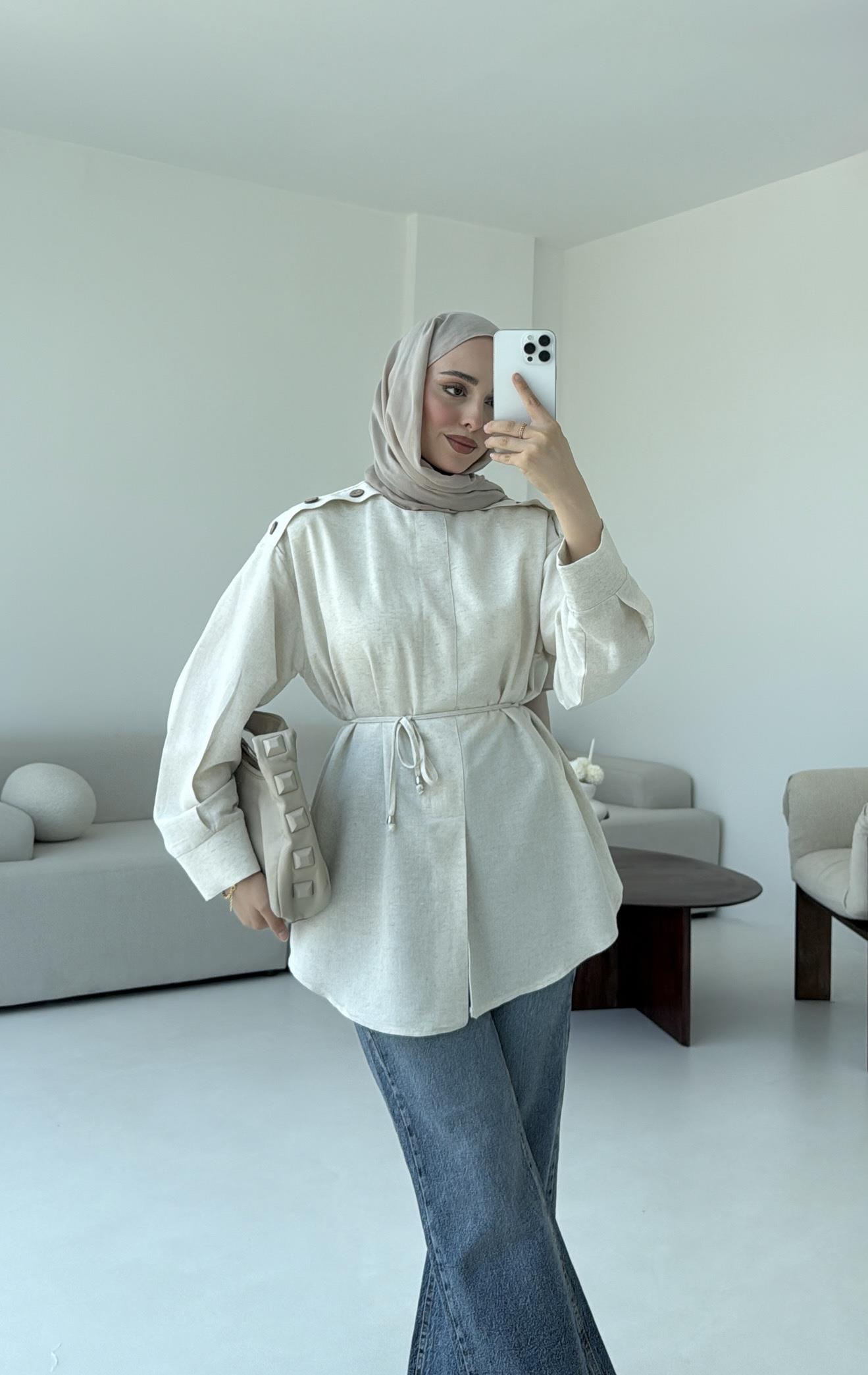 Bağlamalı Keten Bluz Natural