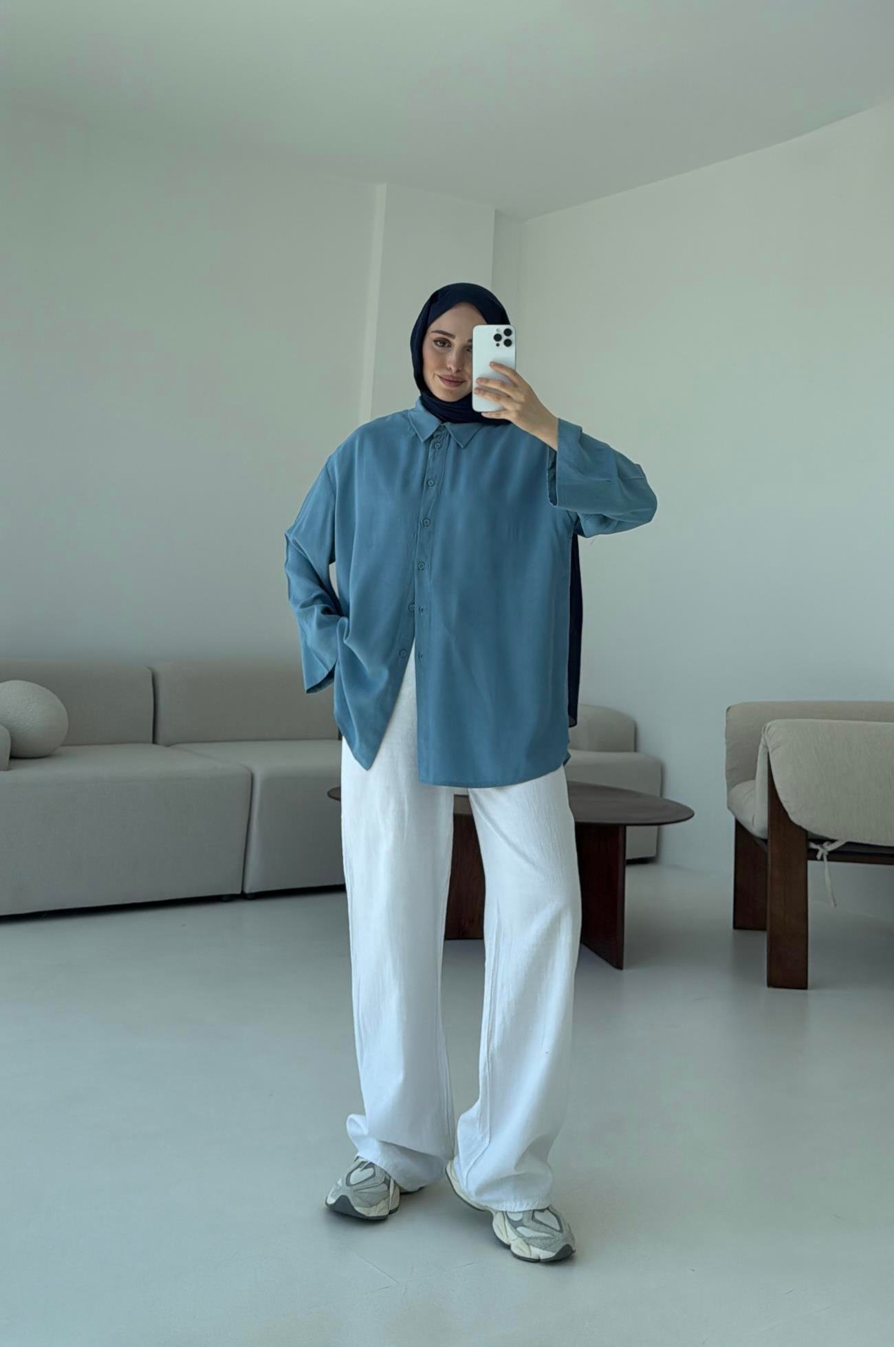 Tencel Yıkamalı Gömlek Mavi