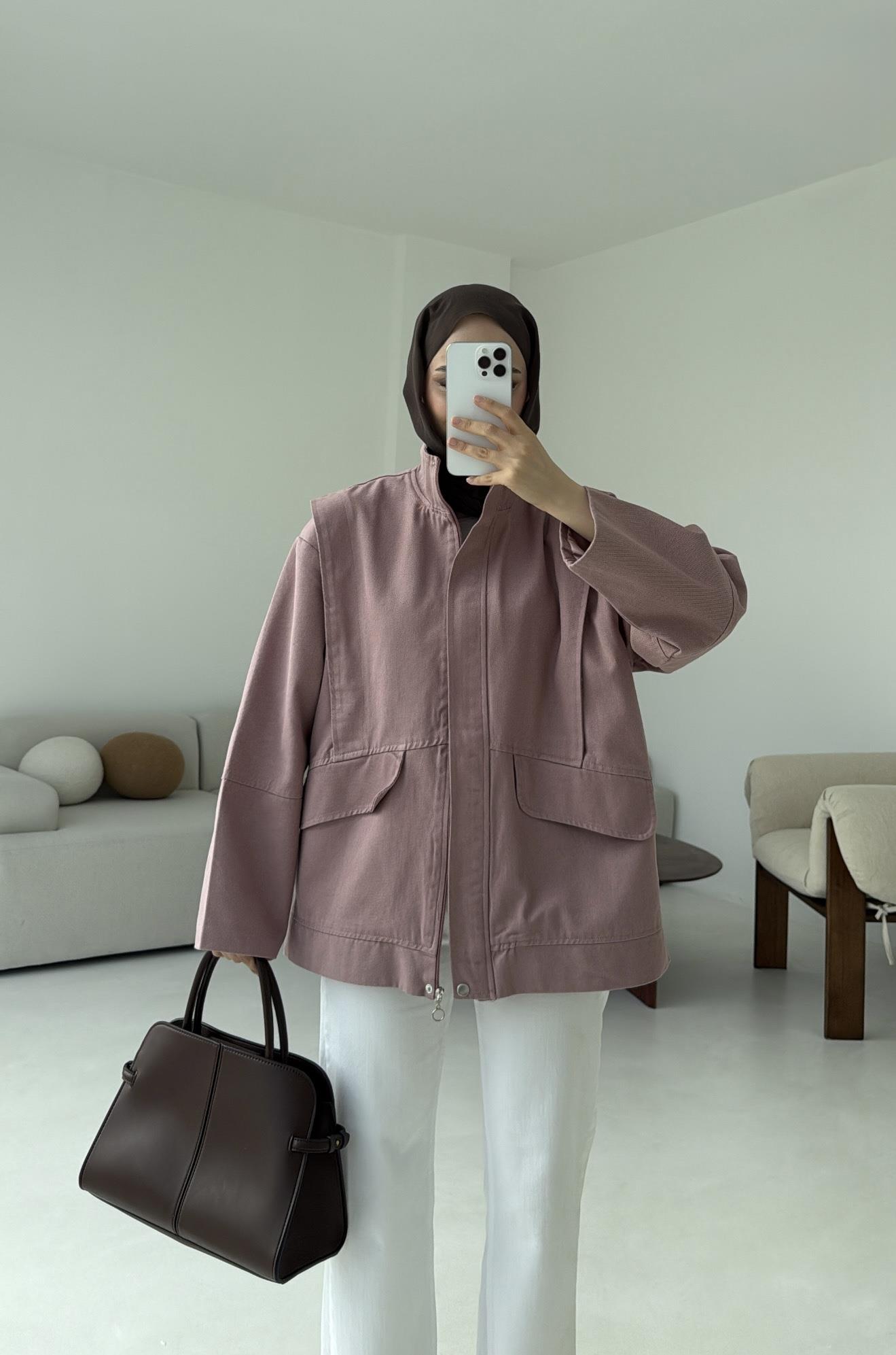 Premium Gabardin Tasarım Ceket Gül Kurusu