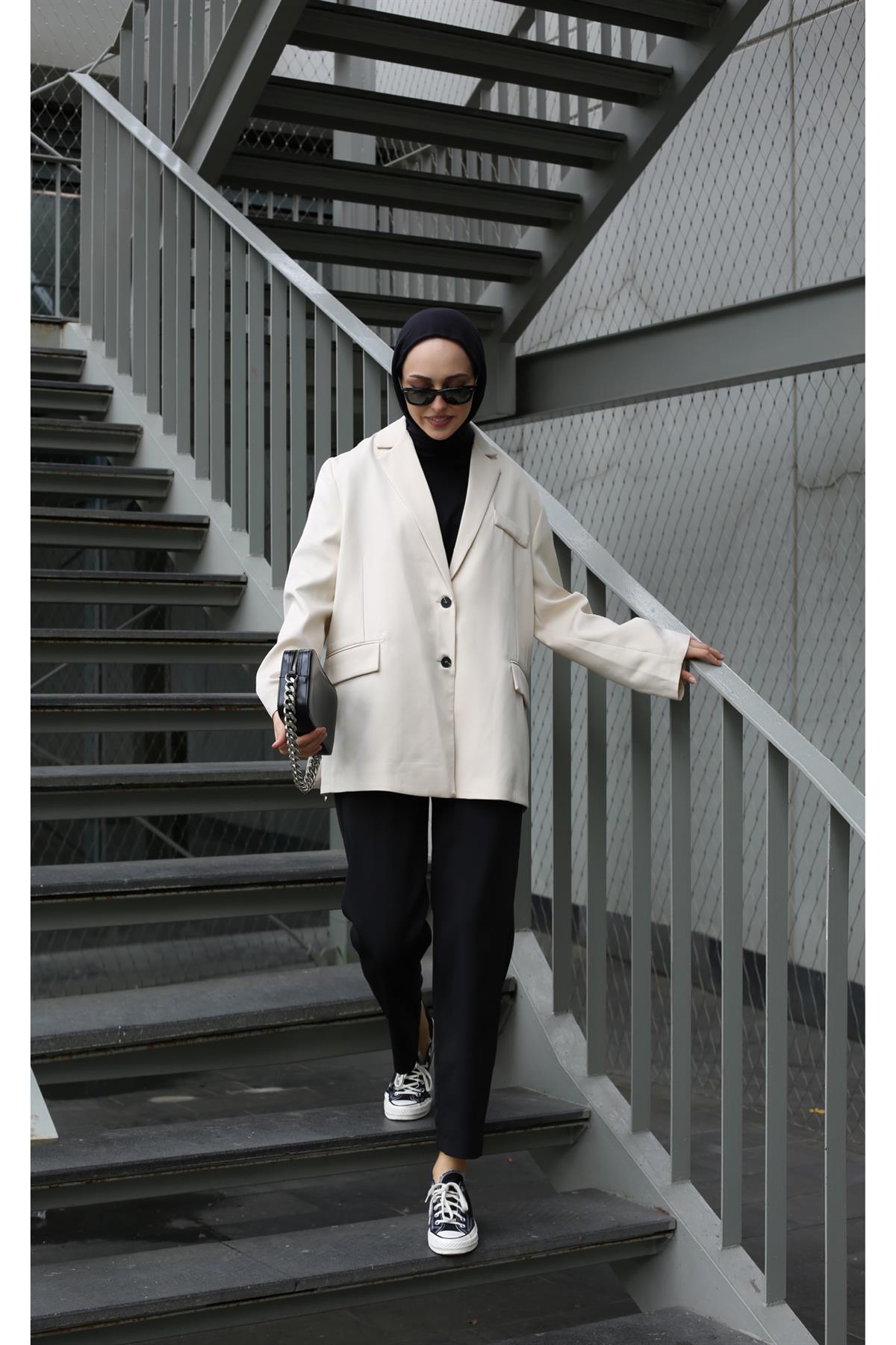 Bej Dadfit Oversize Blazer