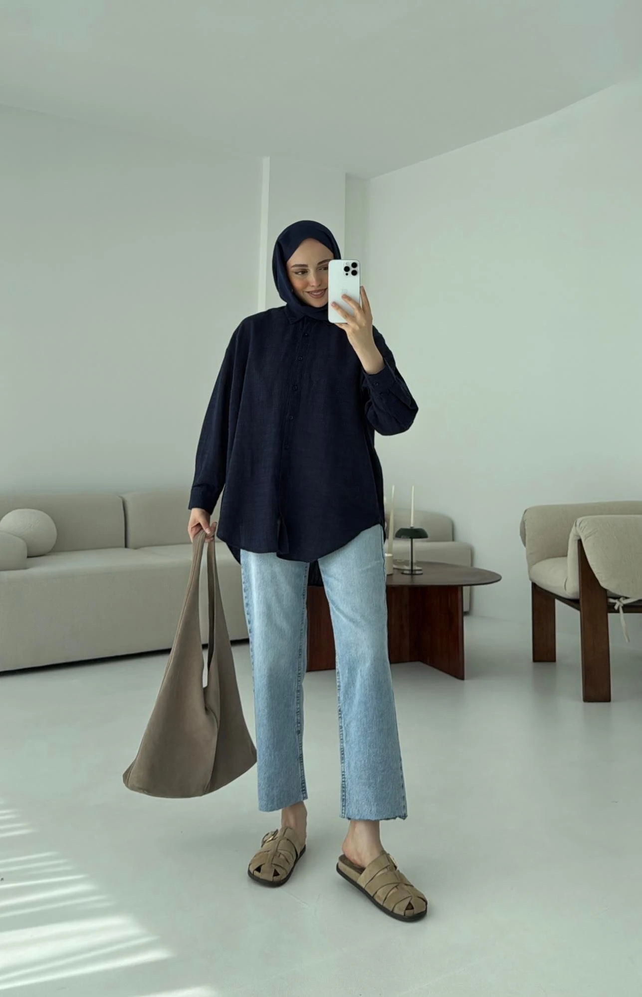 Lacivert Keten Gömlek