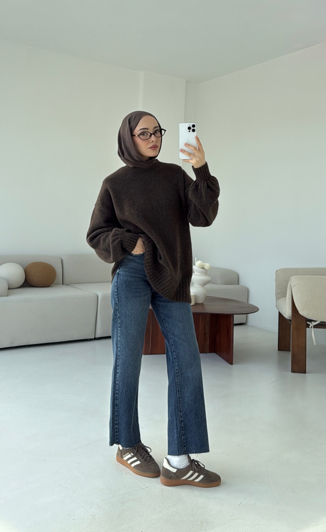 Balon Kol Yumuşak Kazak Kahve