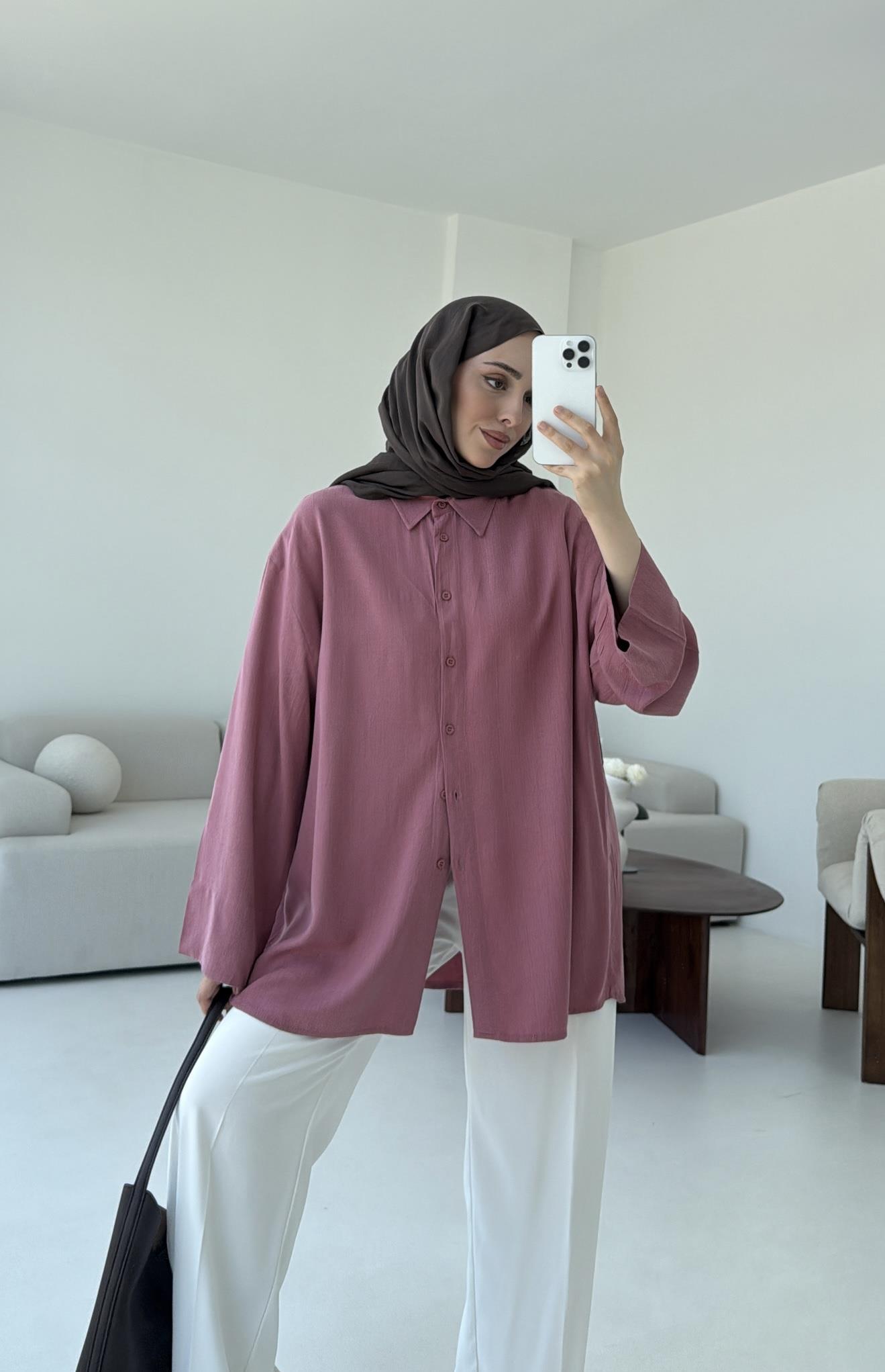 Tencel Yıkamalı Gömlek Gül Kurusu