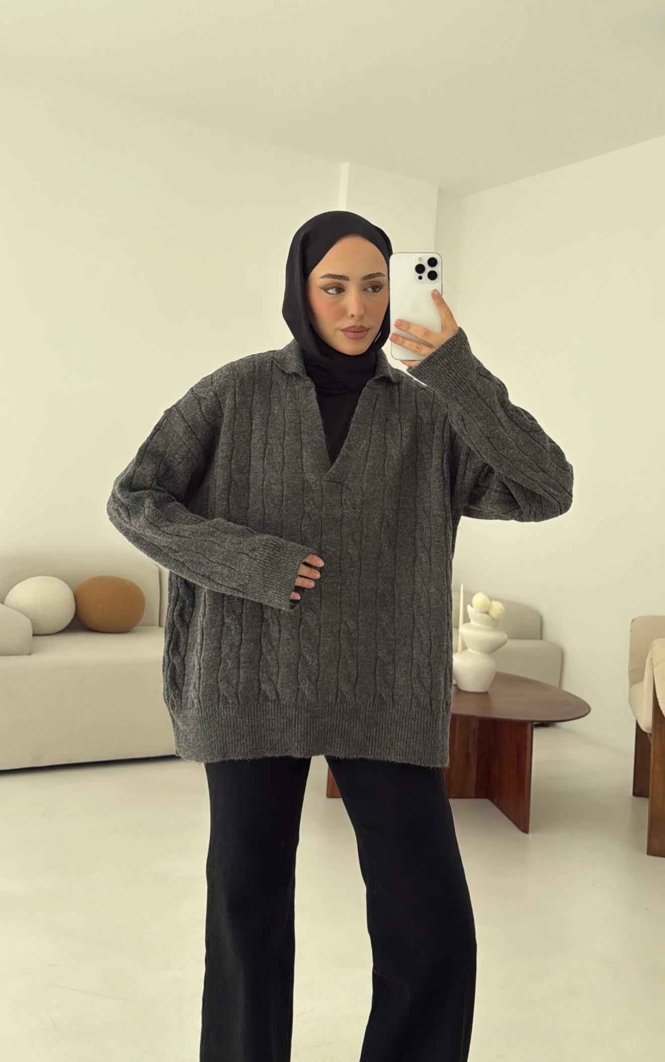 Polo Yaka Örgü Kazak Antrasit