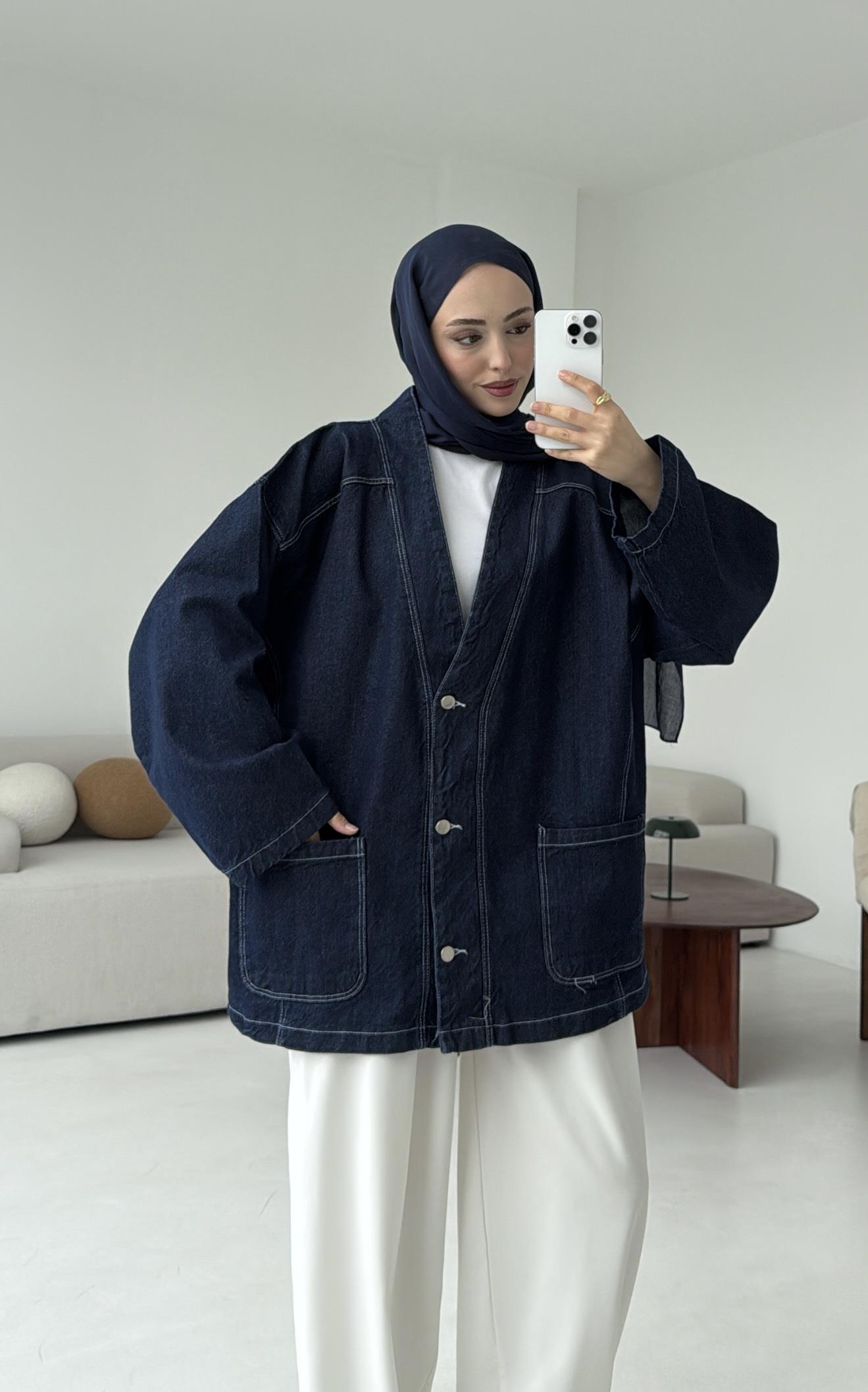 Oversize Wide Denim Ceket Lacivert