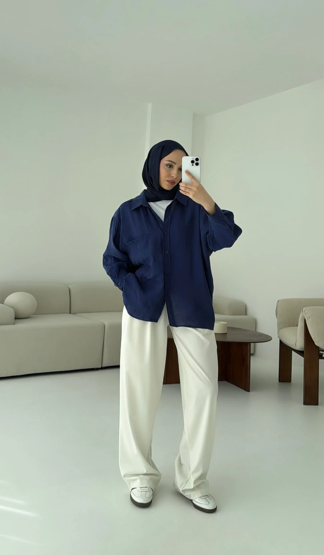 Düşük Omuz Oversize Gömlek Lacivert