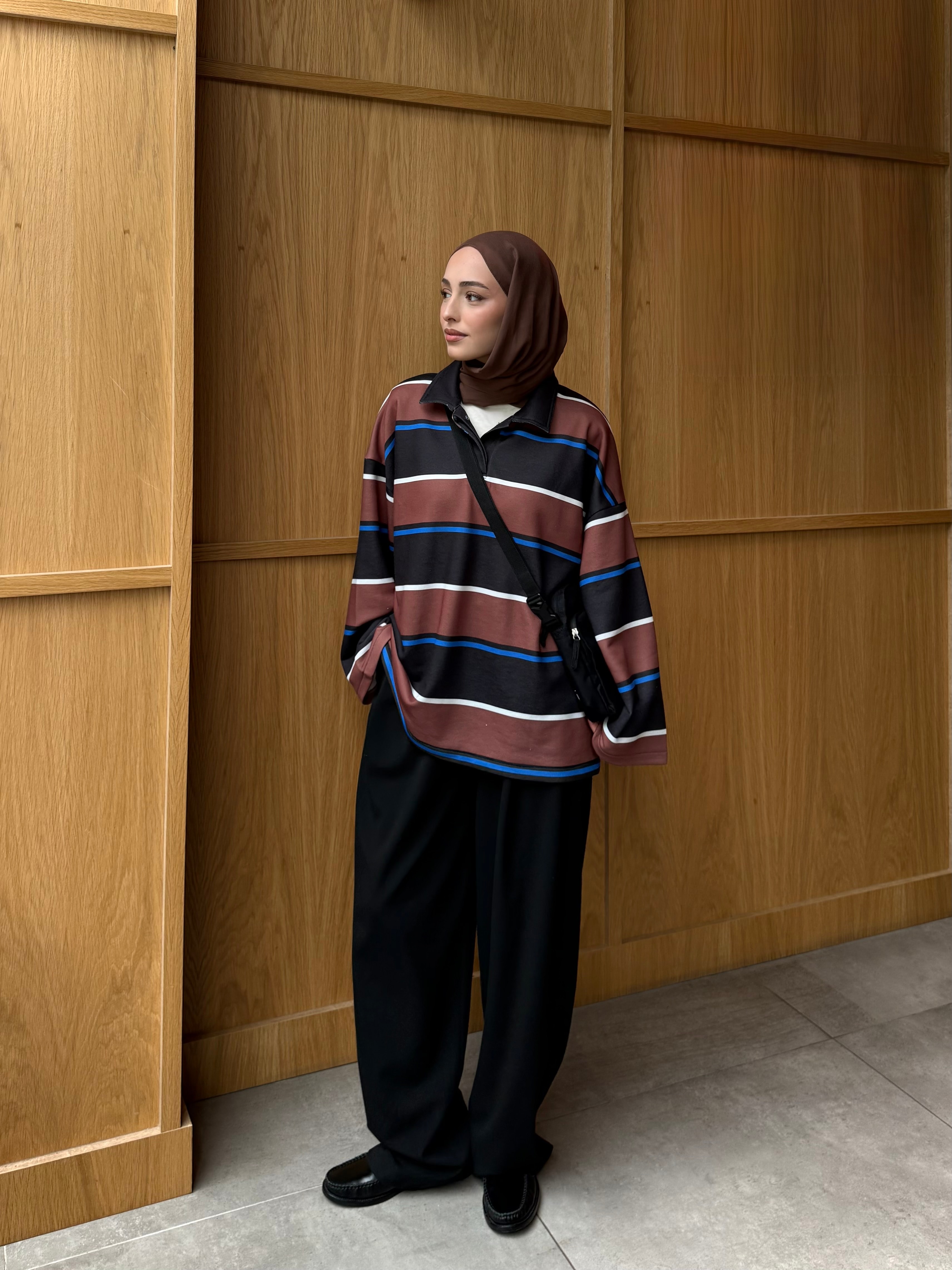 Fleece Polo Yaka Sweatshirt Kahve