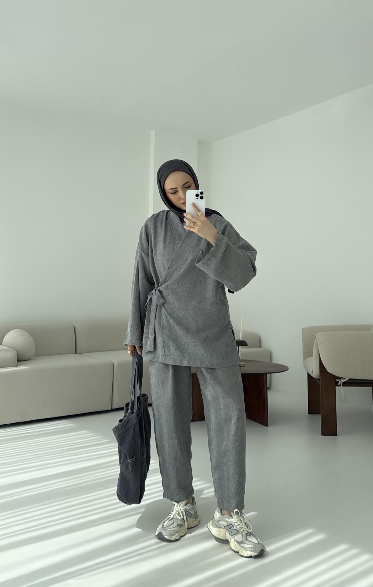 Keten Batik Bambu Kimono Gri