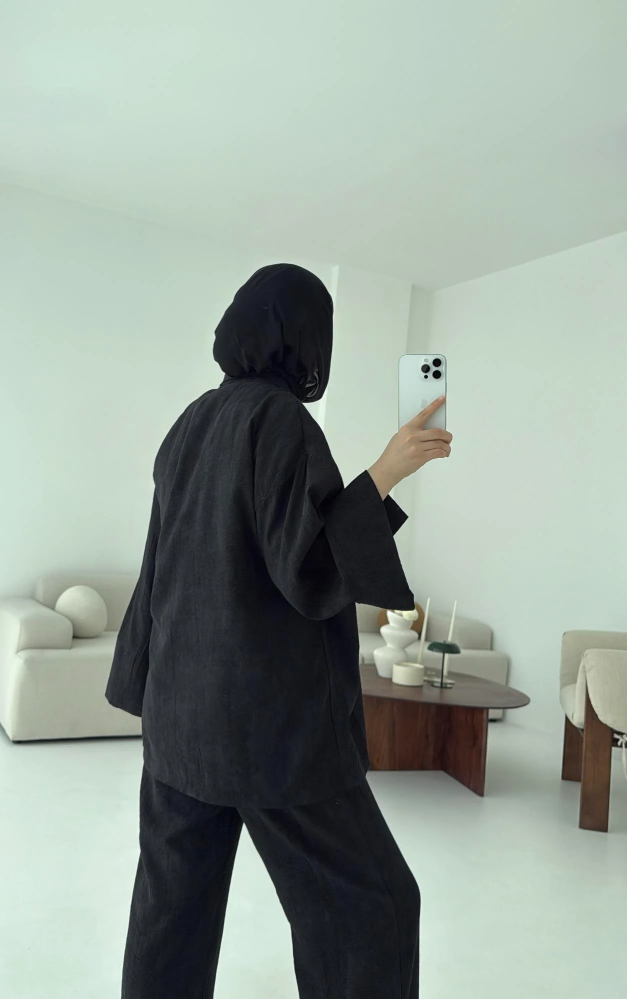 Siyah Yandan Baglamalı Kimono Takım