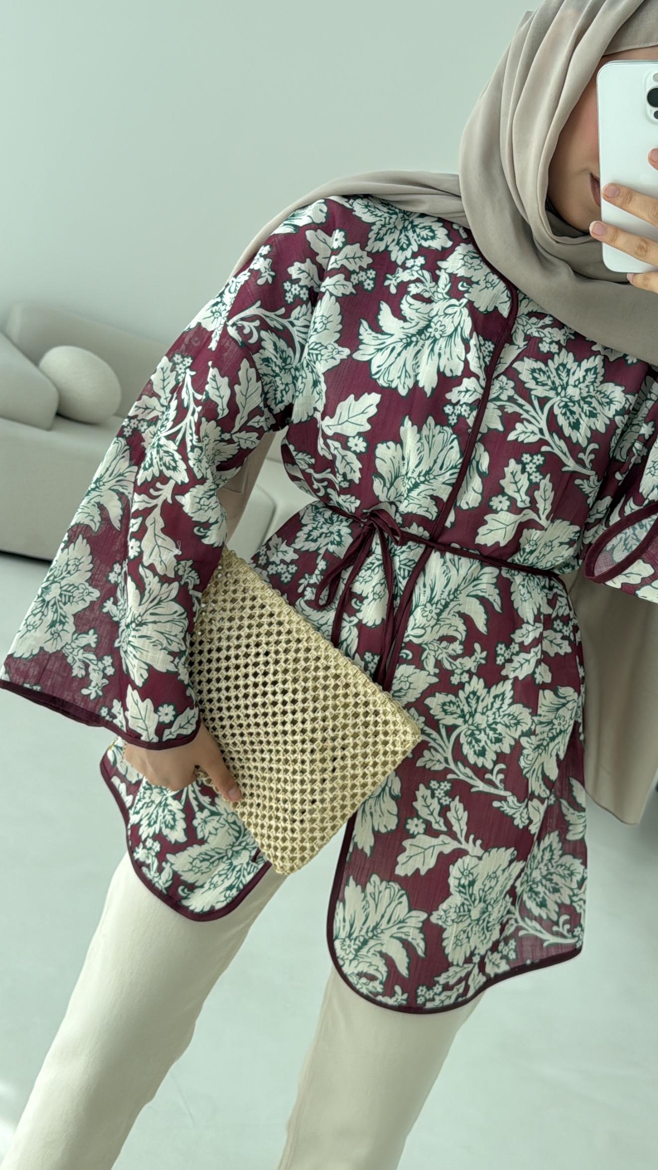 Dijital Baskılı Kimono Bordo