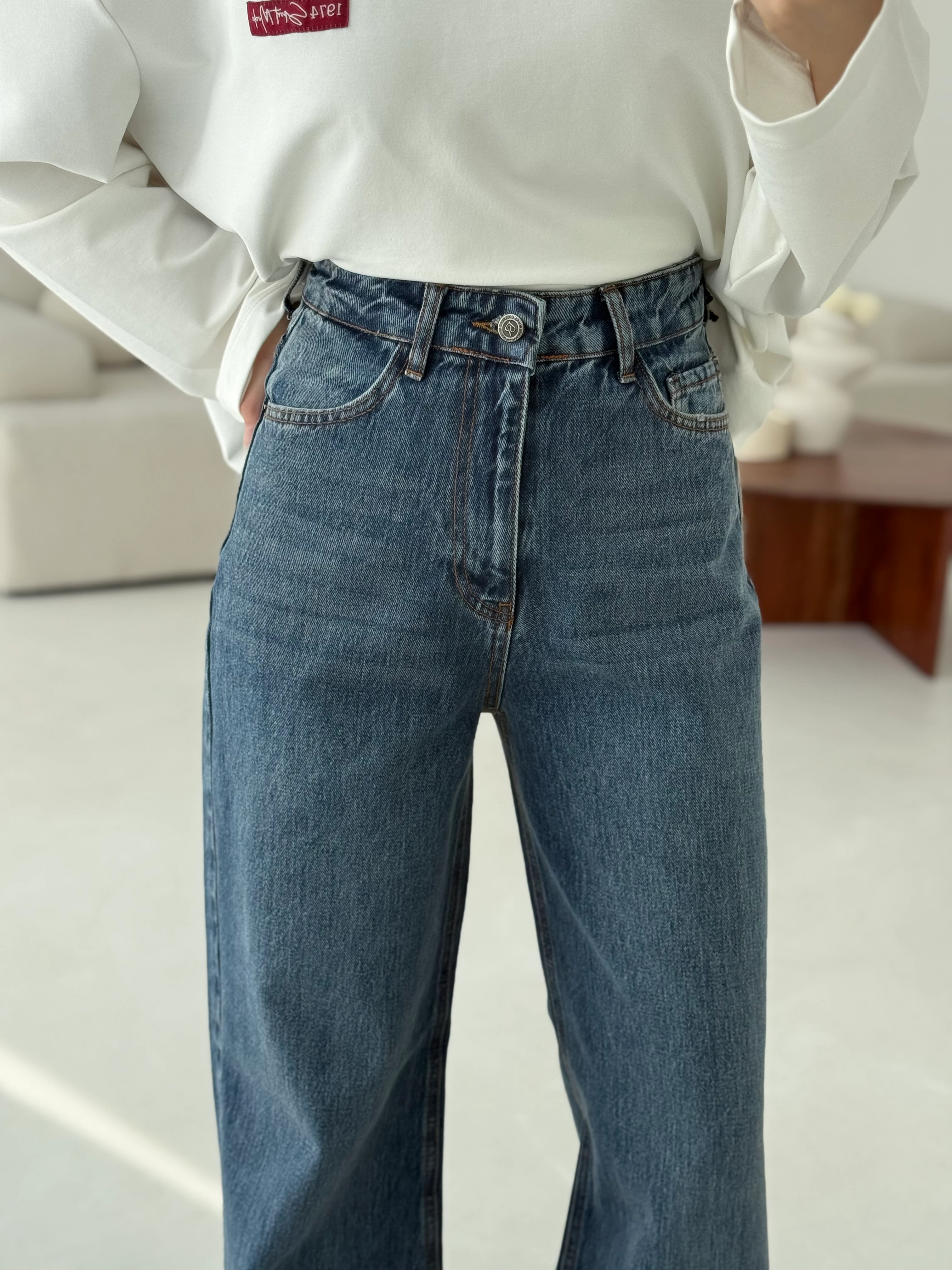 Wide Leg Koyu Mavi Jean 