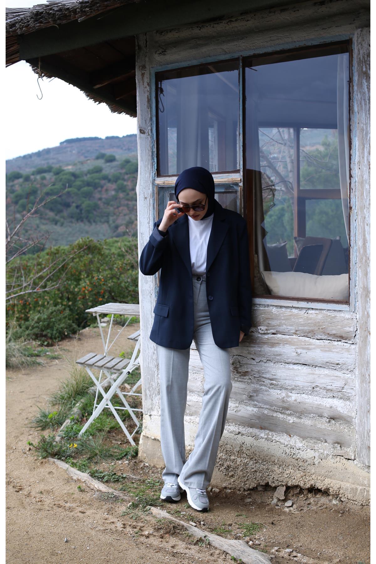 Oversize Kesim Blazer Ceket Lacivert