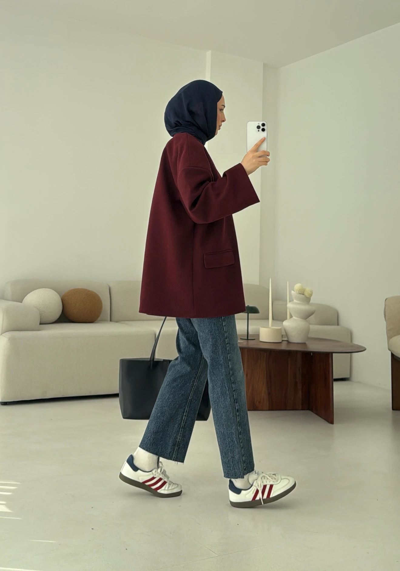 Düşük Omuz Atkılı Kaşe Ceket Bordo