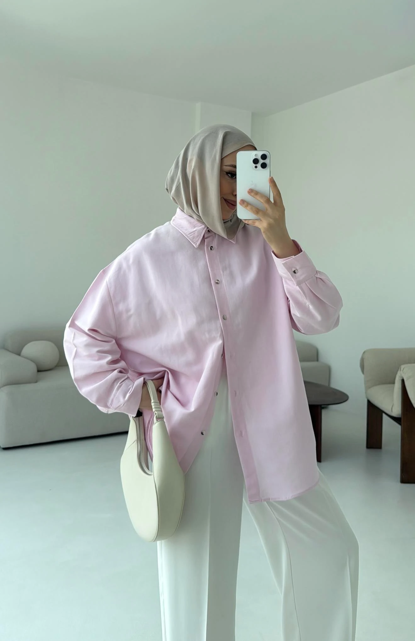 Basic Oversize  Keten Gömlek Pembe