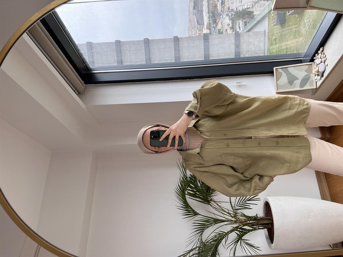 Oversize Pamuk Saten Gömlek Çağla Yeşili