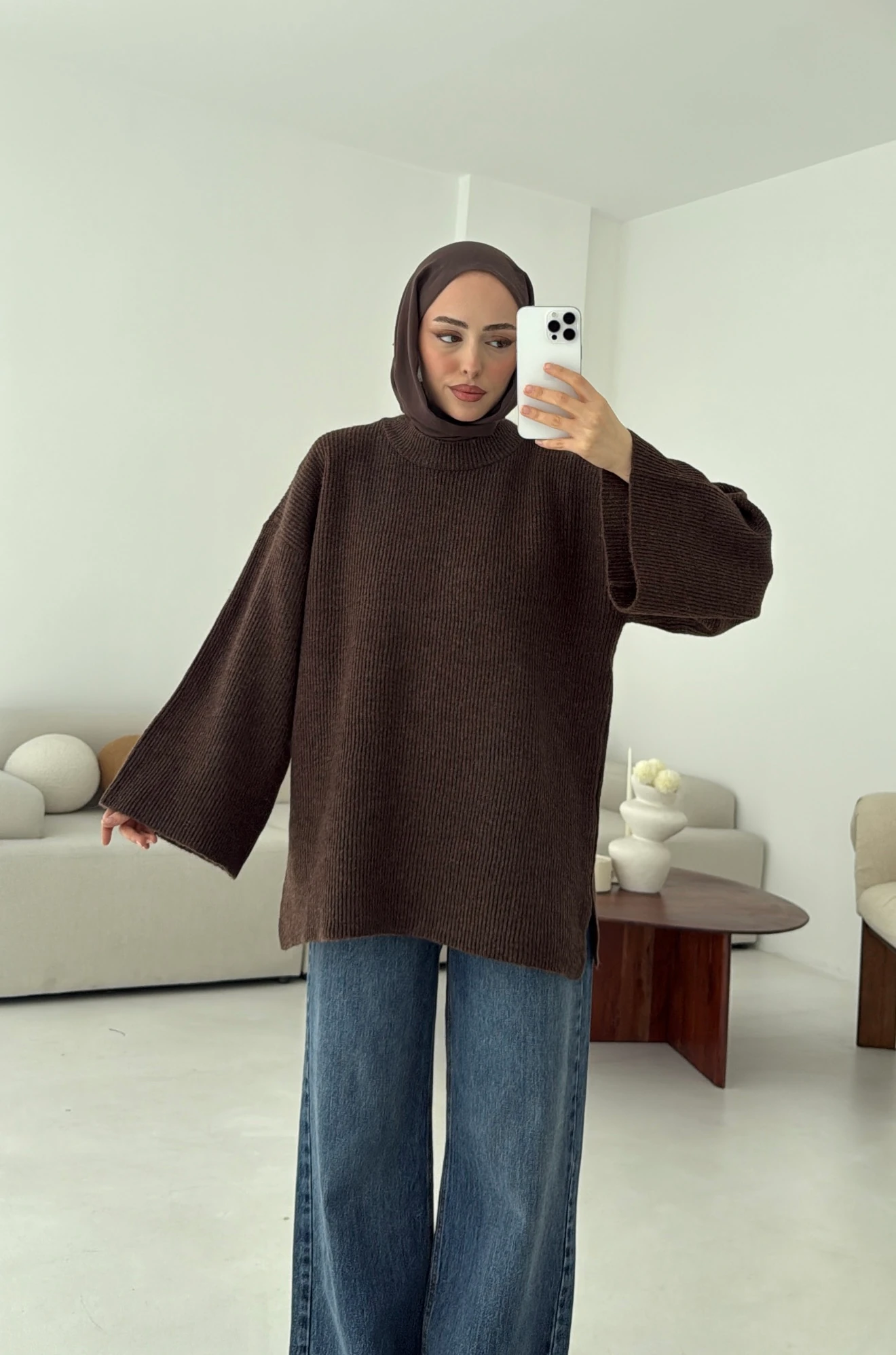  Premium Kalın Fitilli Kazak Kahve