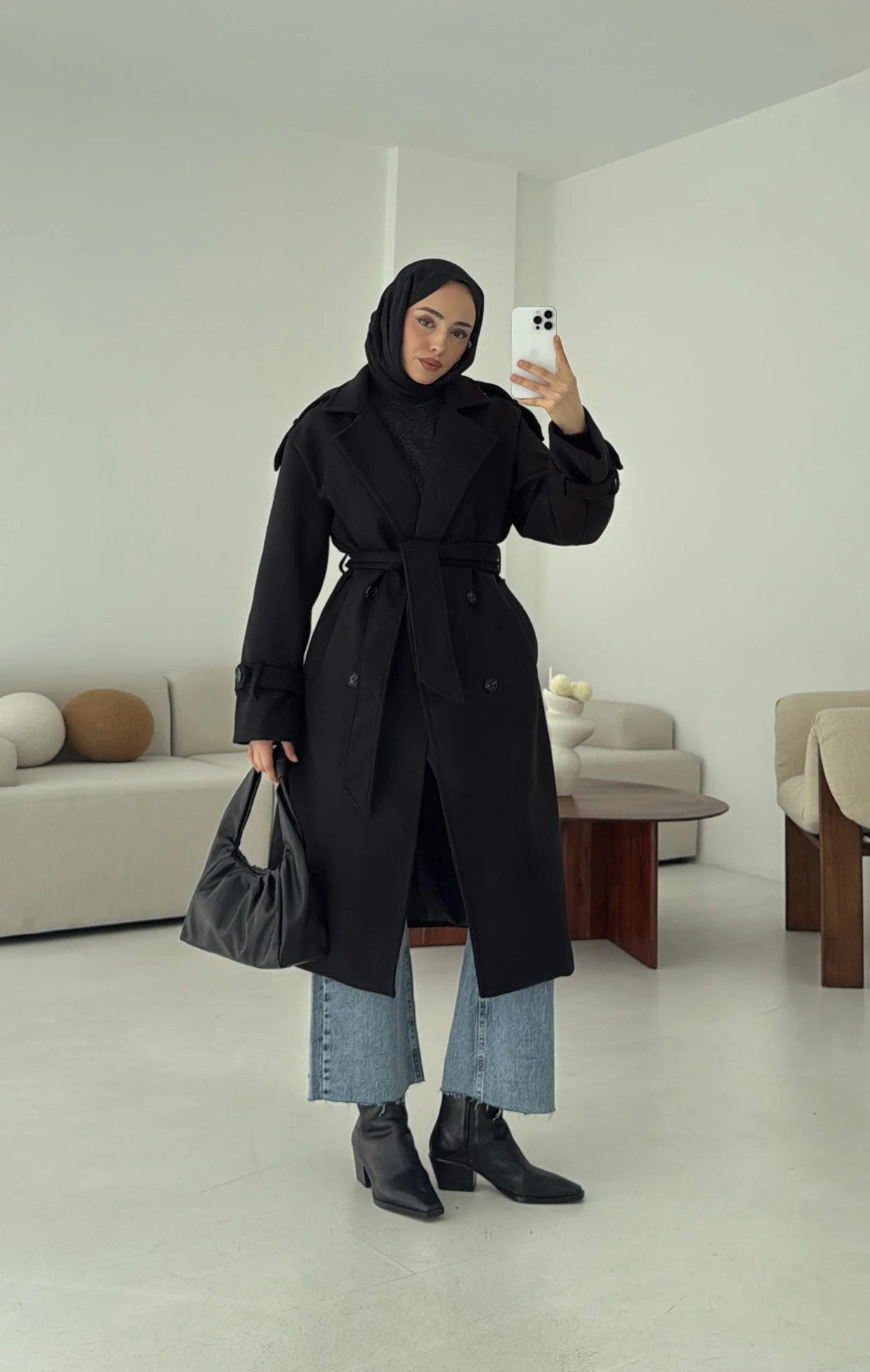 Premium Uzun Kaşe Kaban Siyah