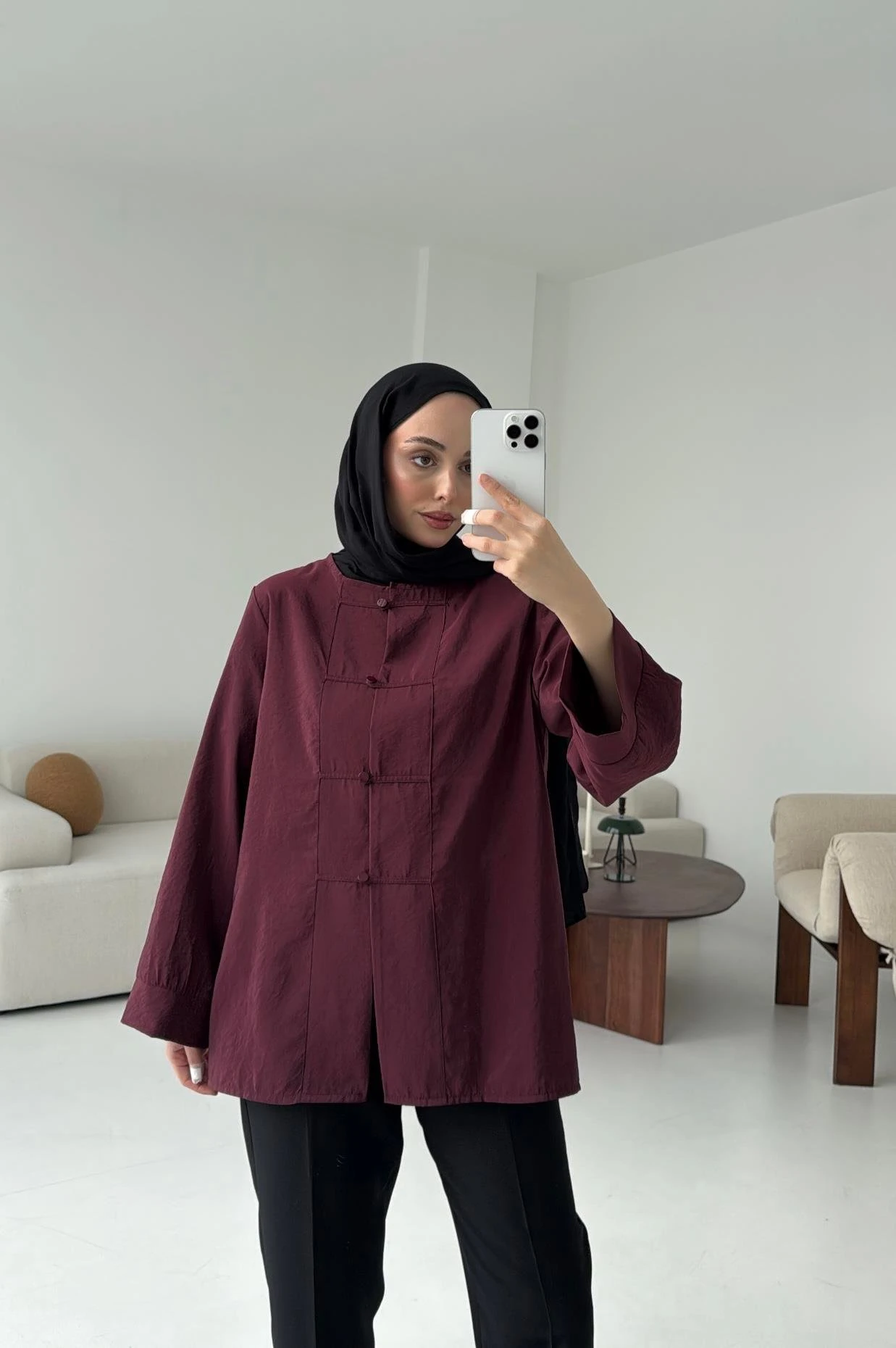 Bordo Düğme Detay Gömlek