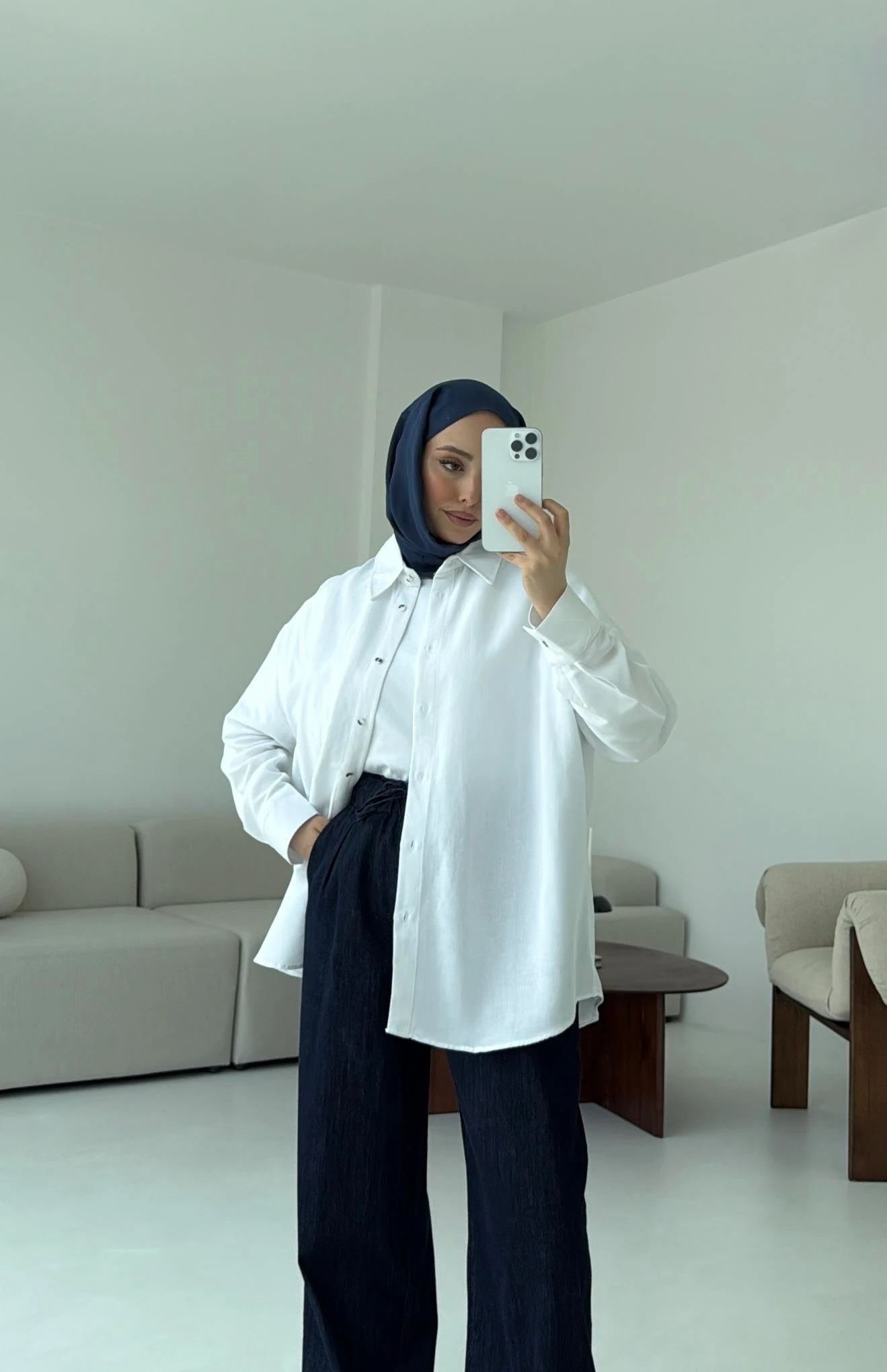 Basic Oversize  Keten Gömlek Beyaz