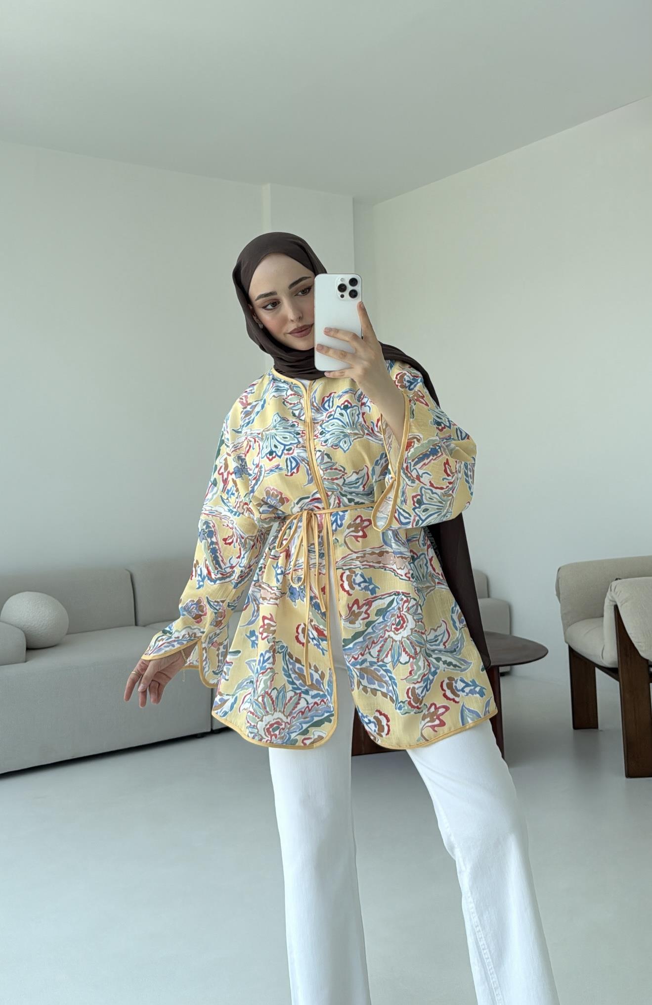 Dijital Baskılı Kimono Sarı