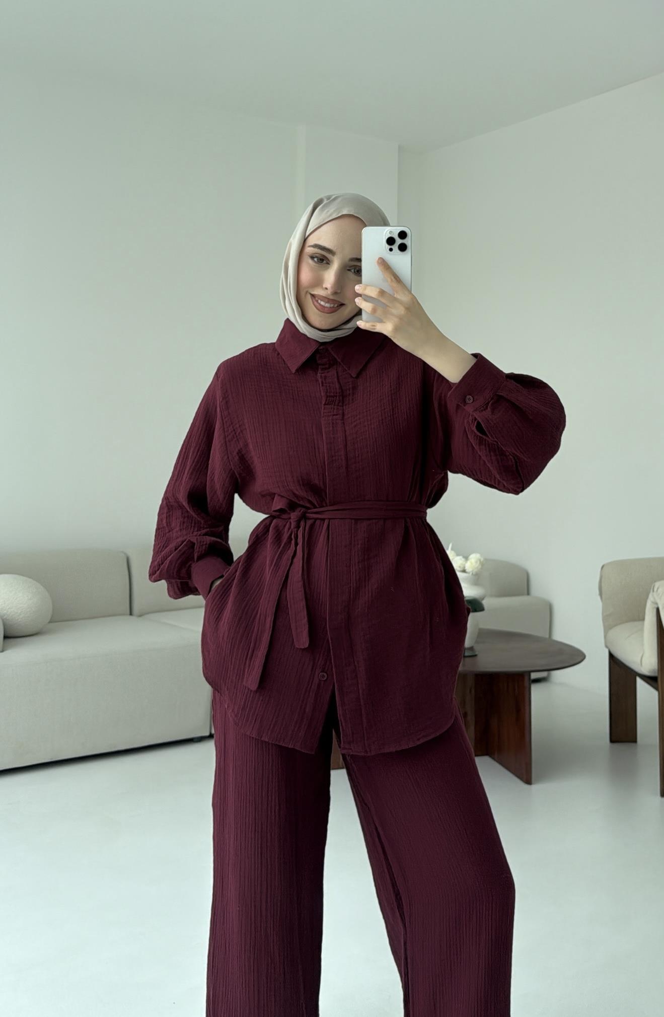 Müslin Gömleklİ Takım Bordo