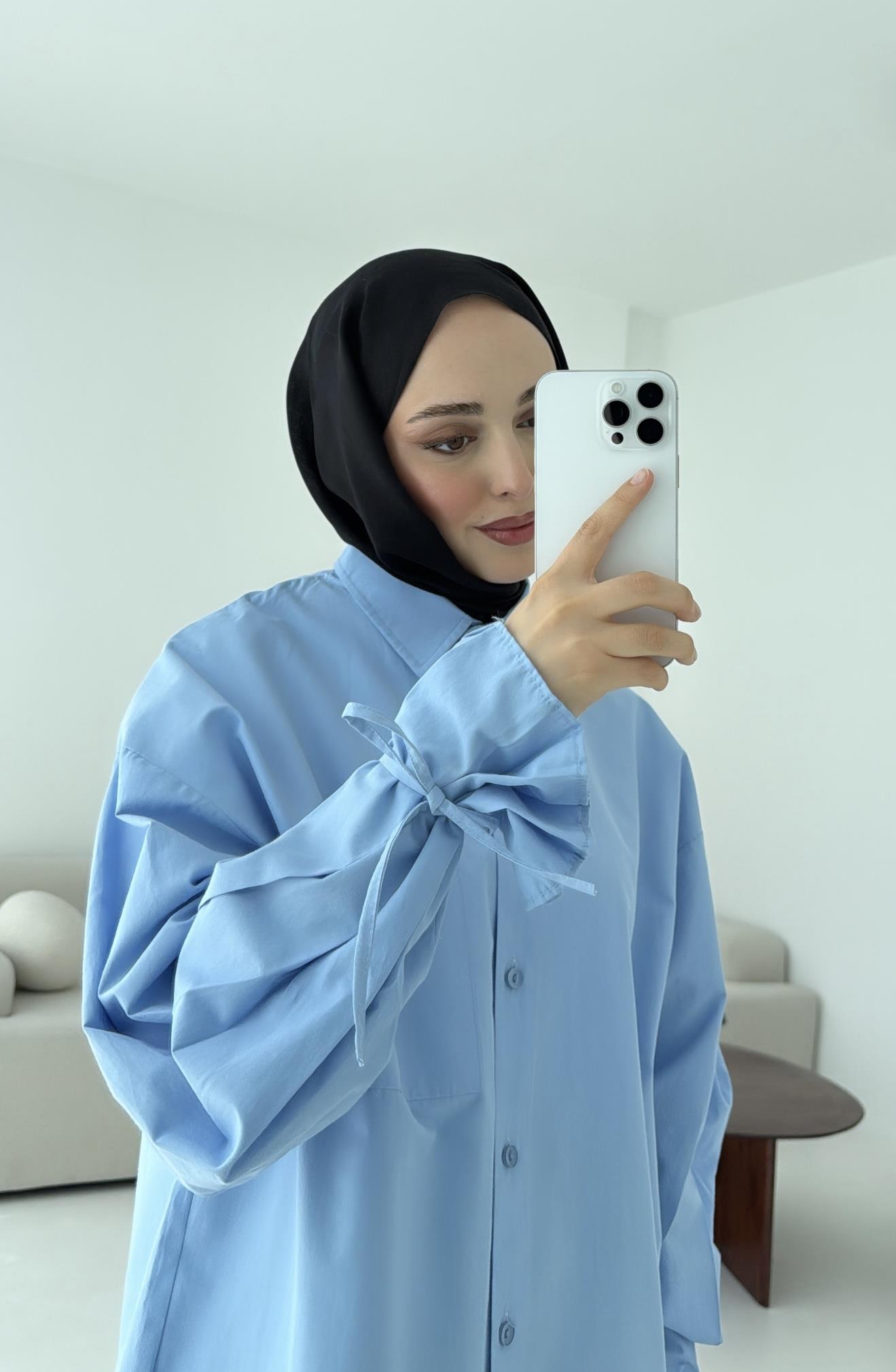 Kol Detay Tasarım Gömlek Mavi