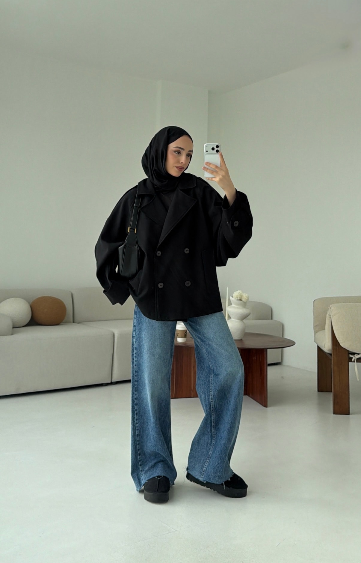 Dökümlü Trençkot Siyah