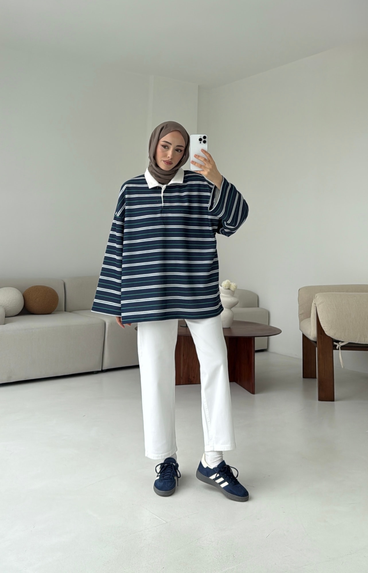 Fleece Polo Yaka Sweatshirt Yeşil