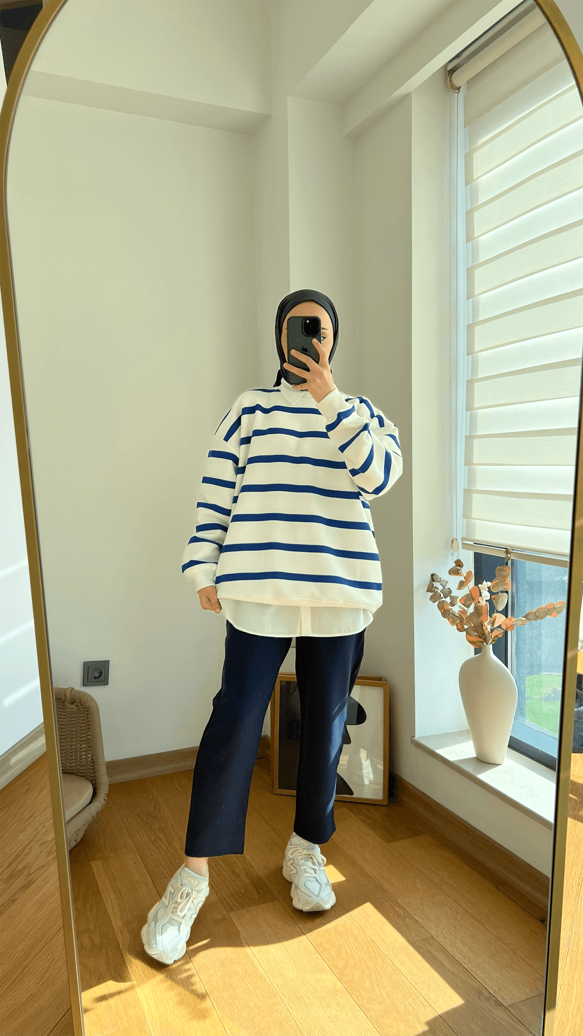 Çizgili Şardonlu Sweatshirt Mavi