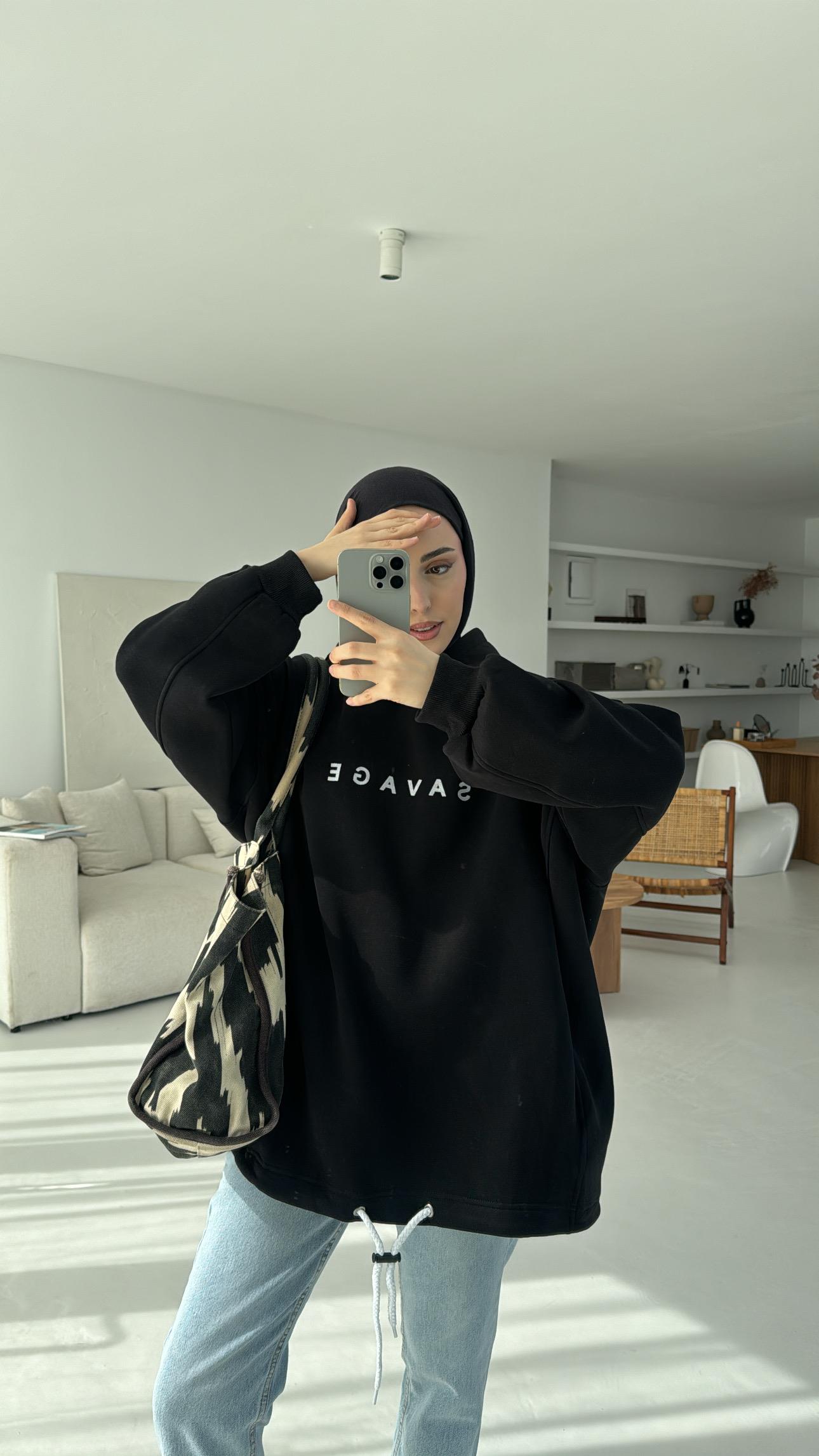 Savage Baskılı Swetshirt Siyah