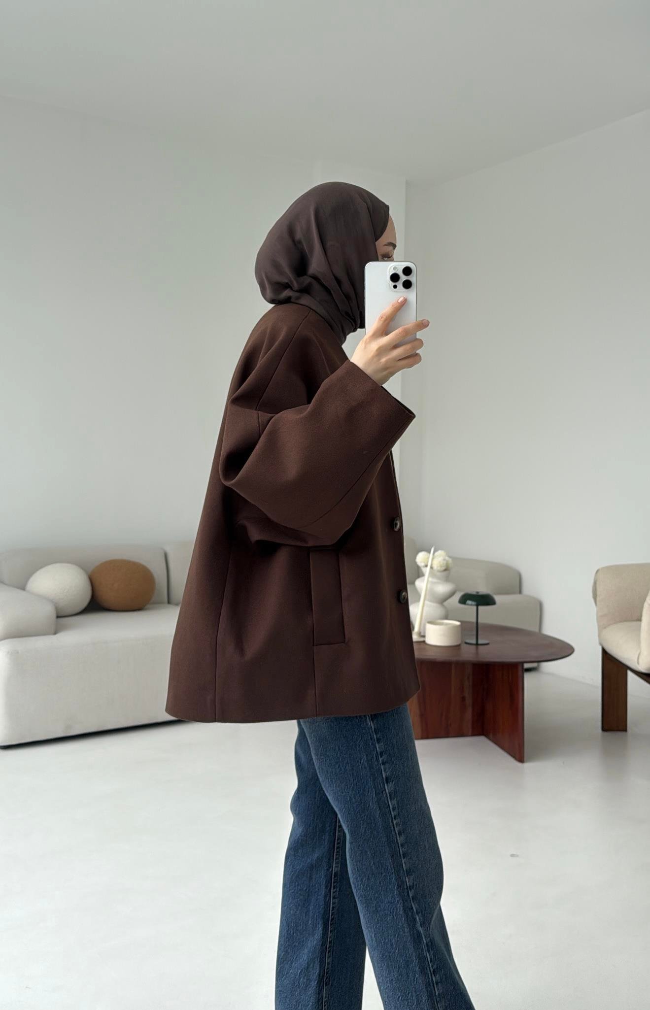 Soft Oversize Kaşe Kaban Kahve
