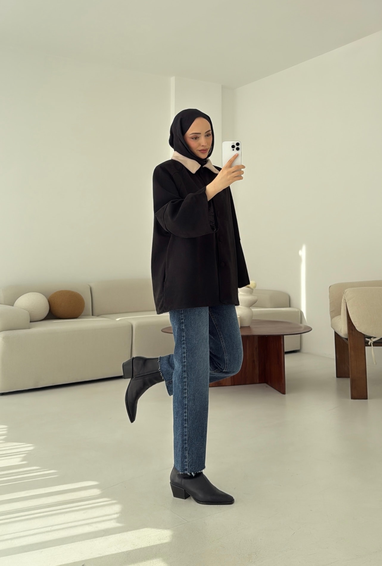 Nubuk Kontrast Yaka Ceket Siyah