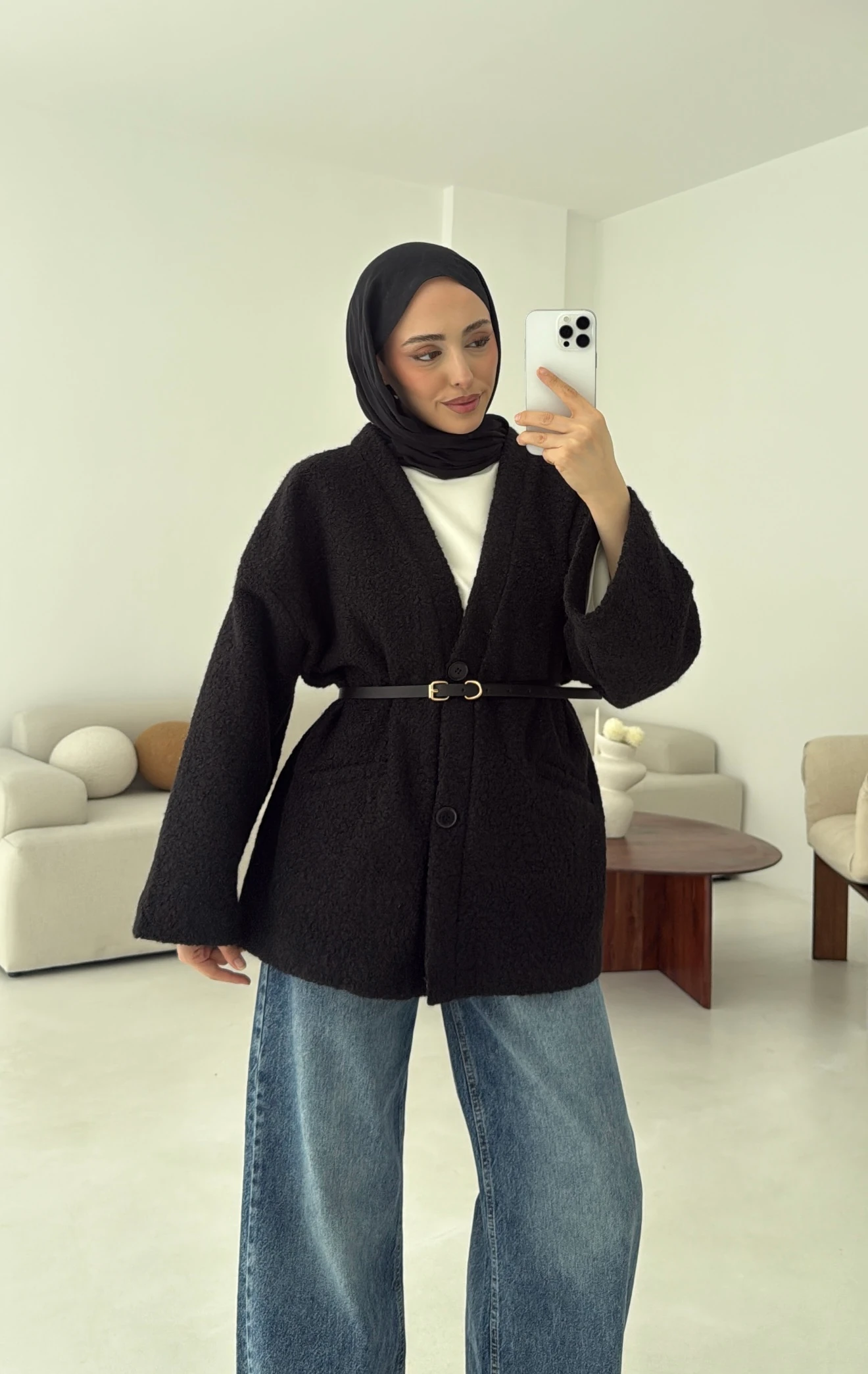 Kemerli Buklet Ceket Siyah