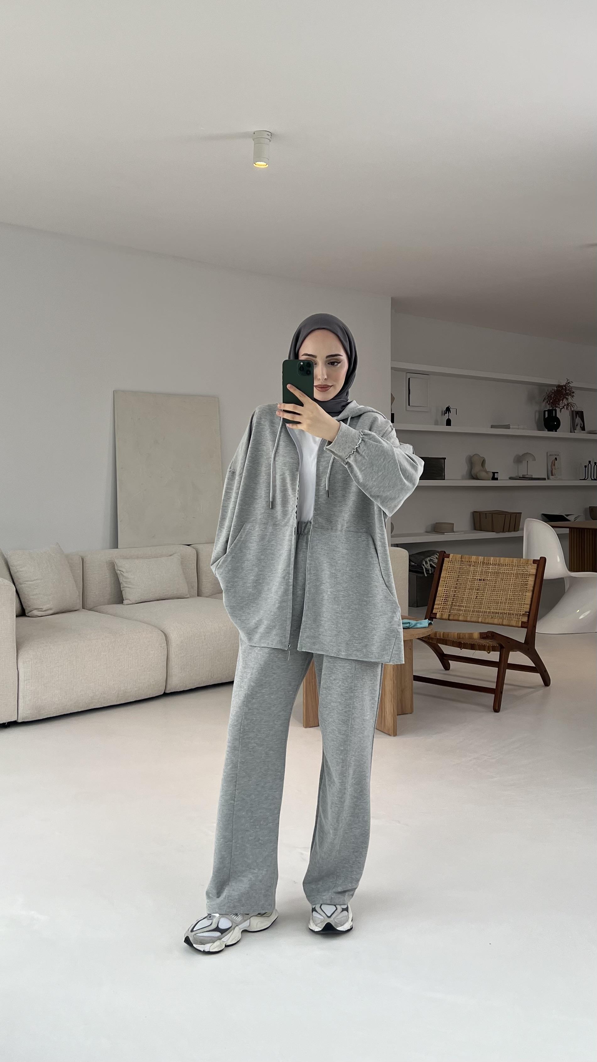 Fermuarlı Dikişsiz Takım Gri