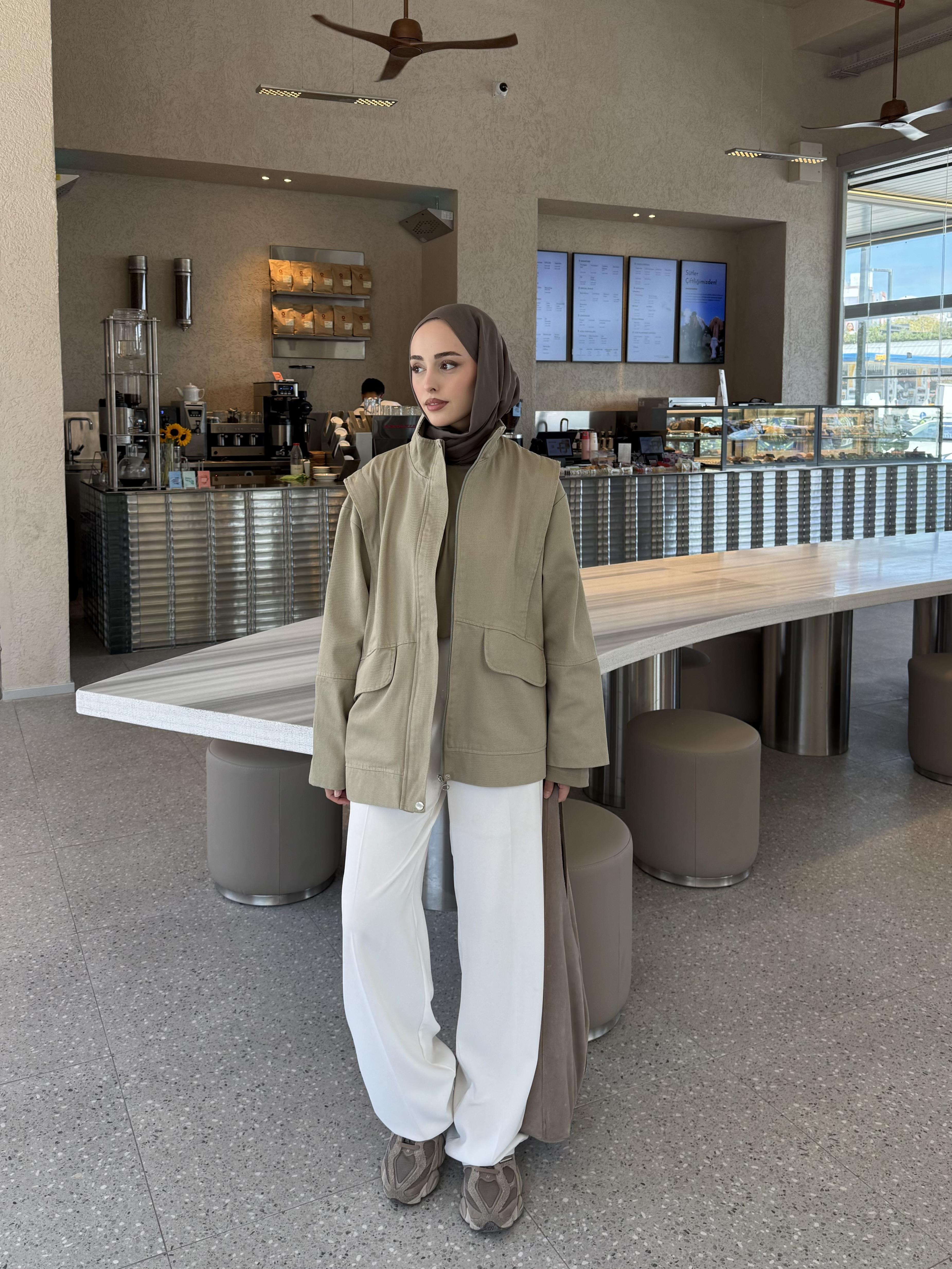 Premium Gabardin Tasarım Ceket Haki