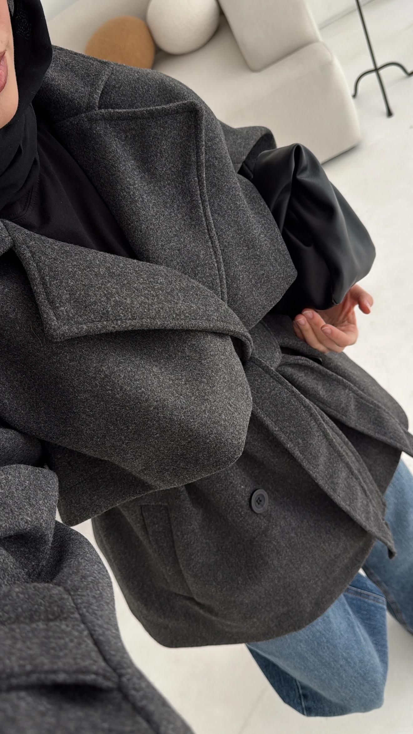 Antrasit Düğmeli Kol Manşetli Kaşe Kaban 