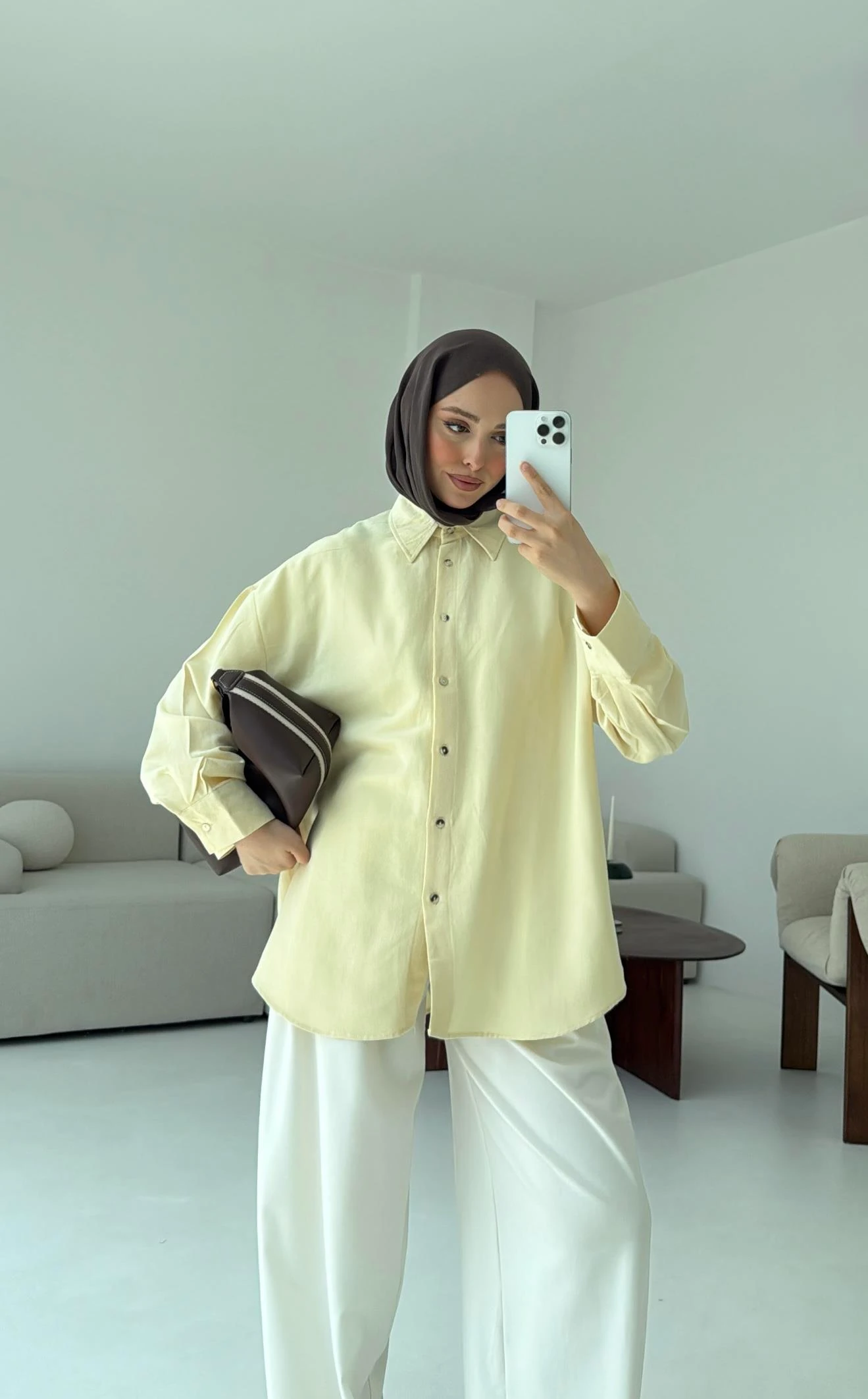 Basic Oversize  Keten Gömlek Sarı