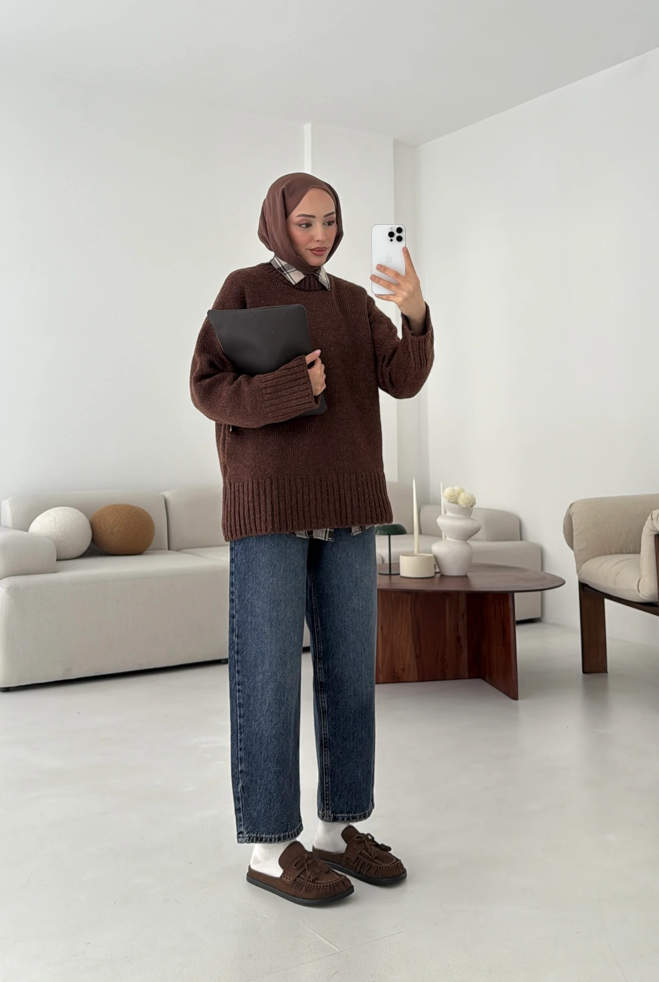 Oversize Soft Triko Kazak Kahve