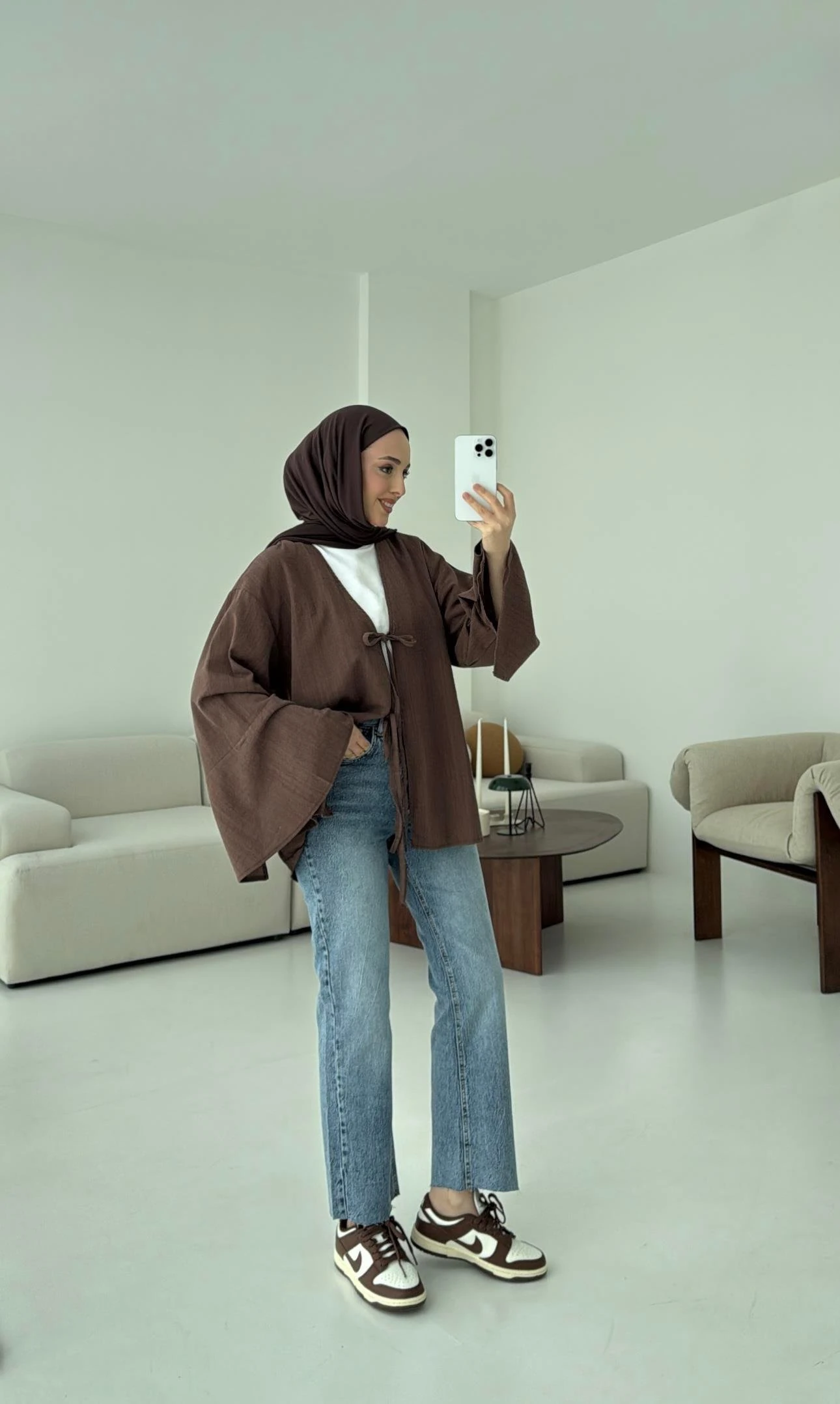 Kol Detay Kimono Kahve